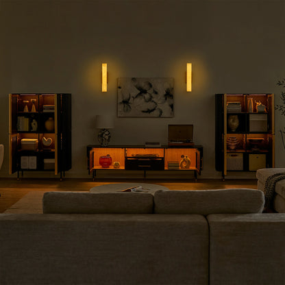 Ewan Oak Media Console and Cabinet Set