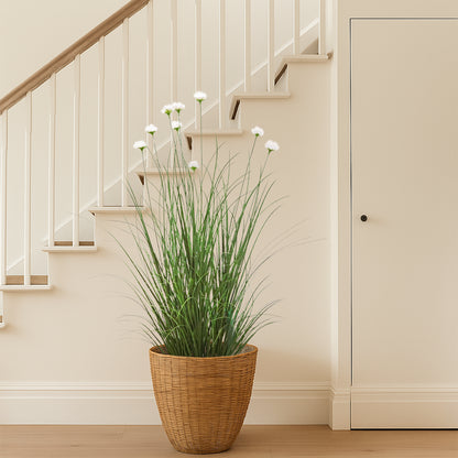 Künstlicher 9-köpfiger Kosmos mit gebogenem Zwiebelgras-Bonsai, 14 cm hoch