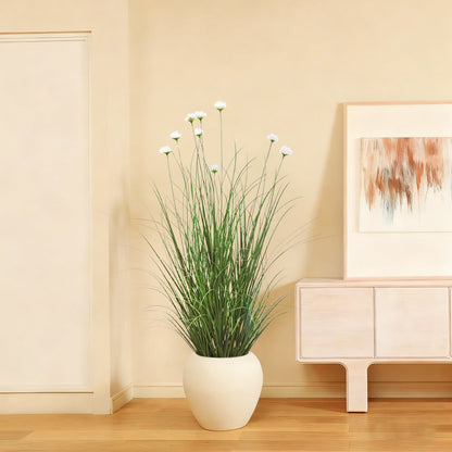 Künstlicher 9-köpfiger Kosmos mit gebogenem Zwiebelgras-Bonsai, 14 cm hoch