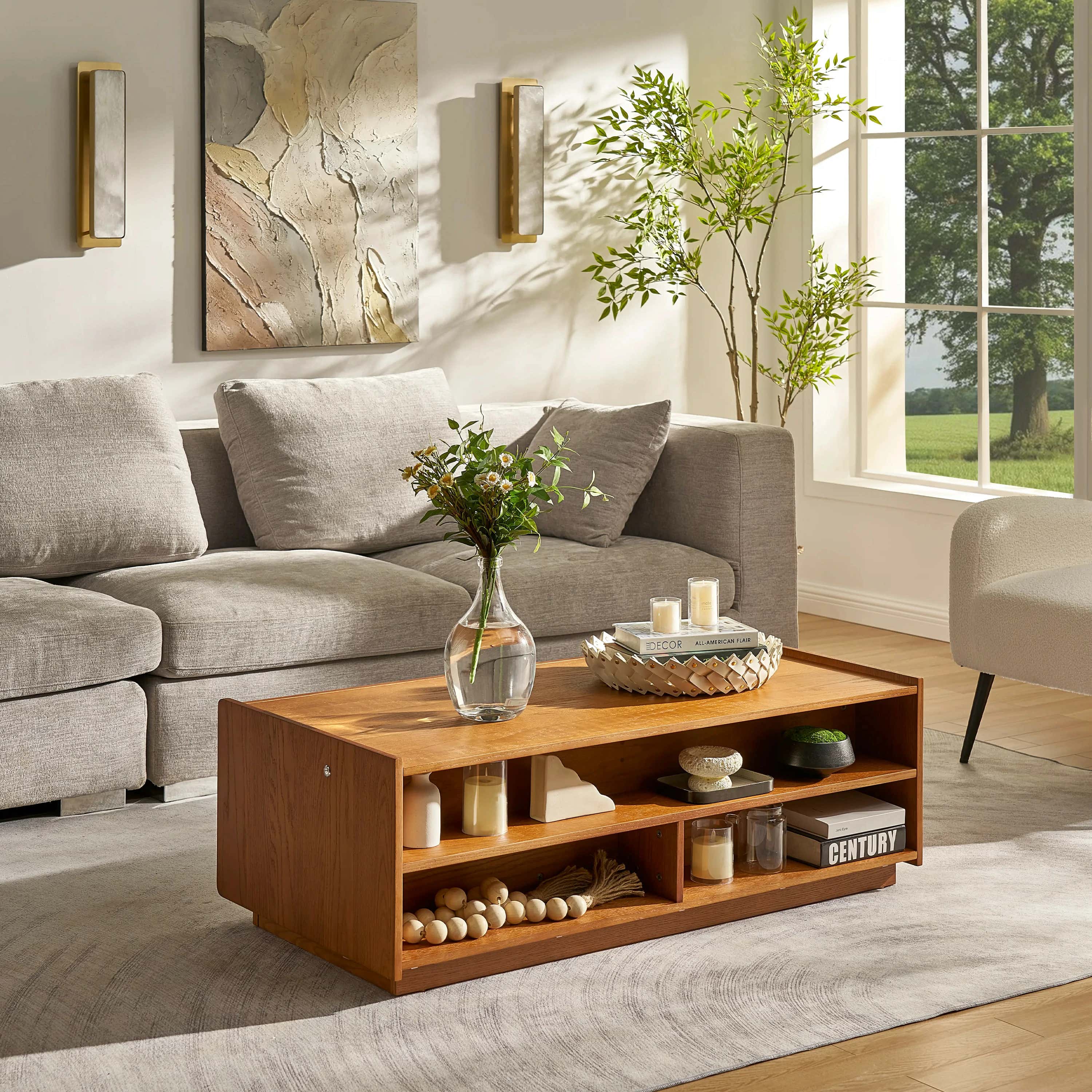 Devon Oak Media Console  And Coffee Table Set