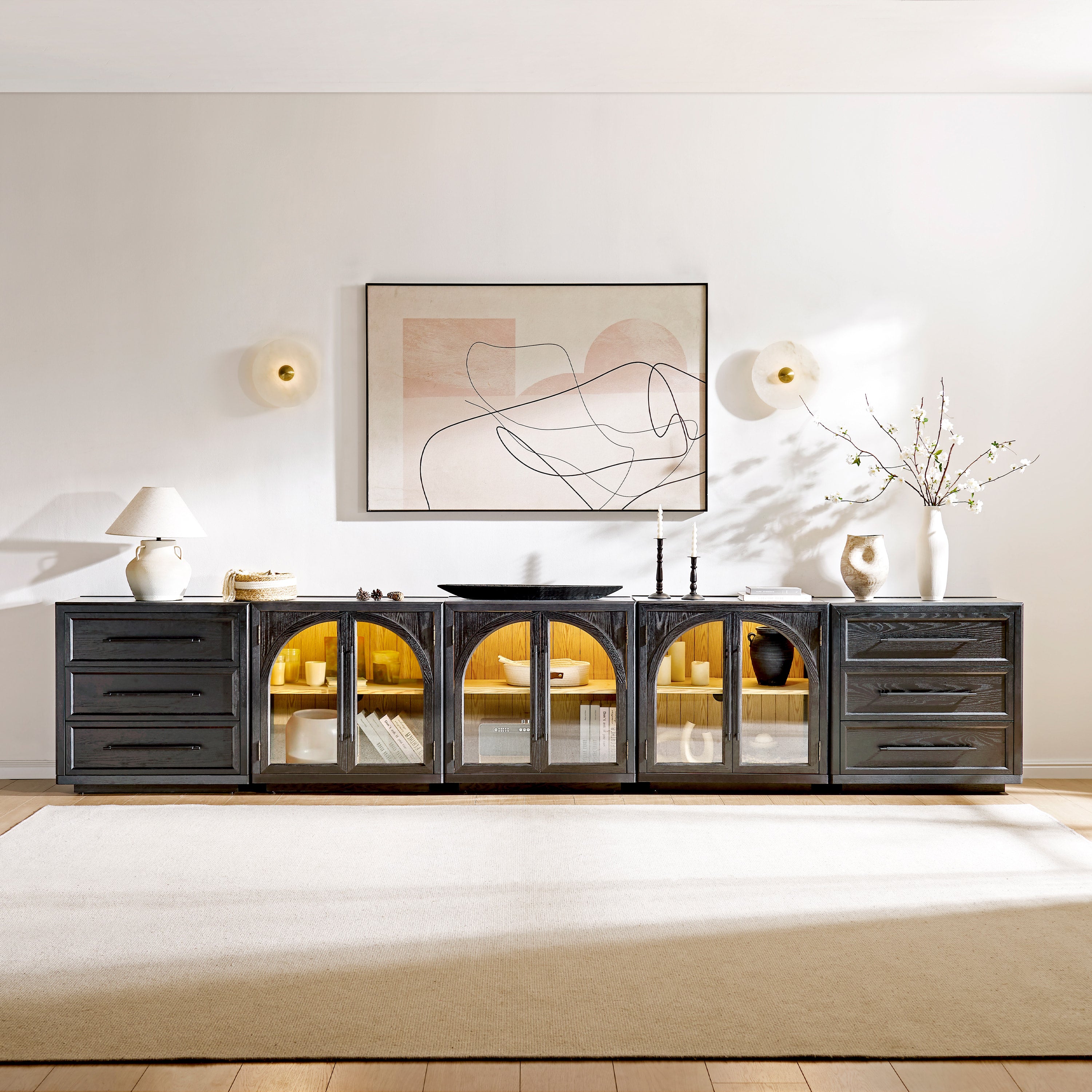 Alvar Arched 157,5″ Modulare Medienkonsole aus Eiche (5er-Set)