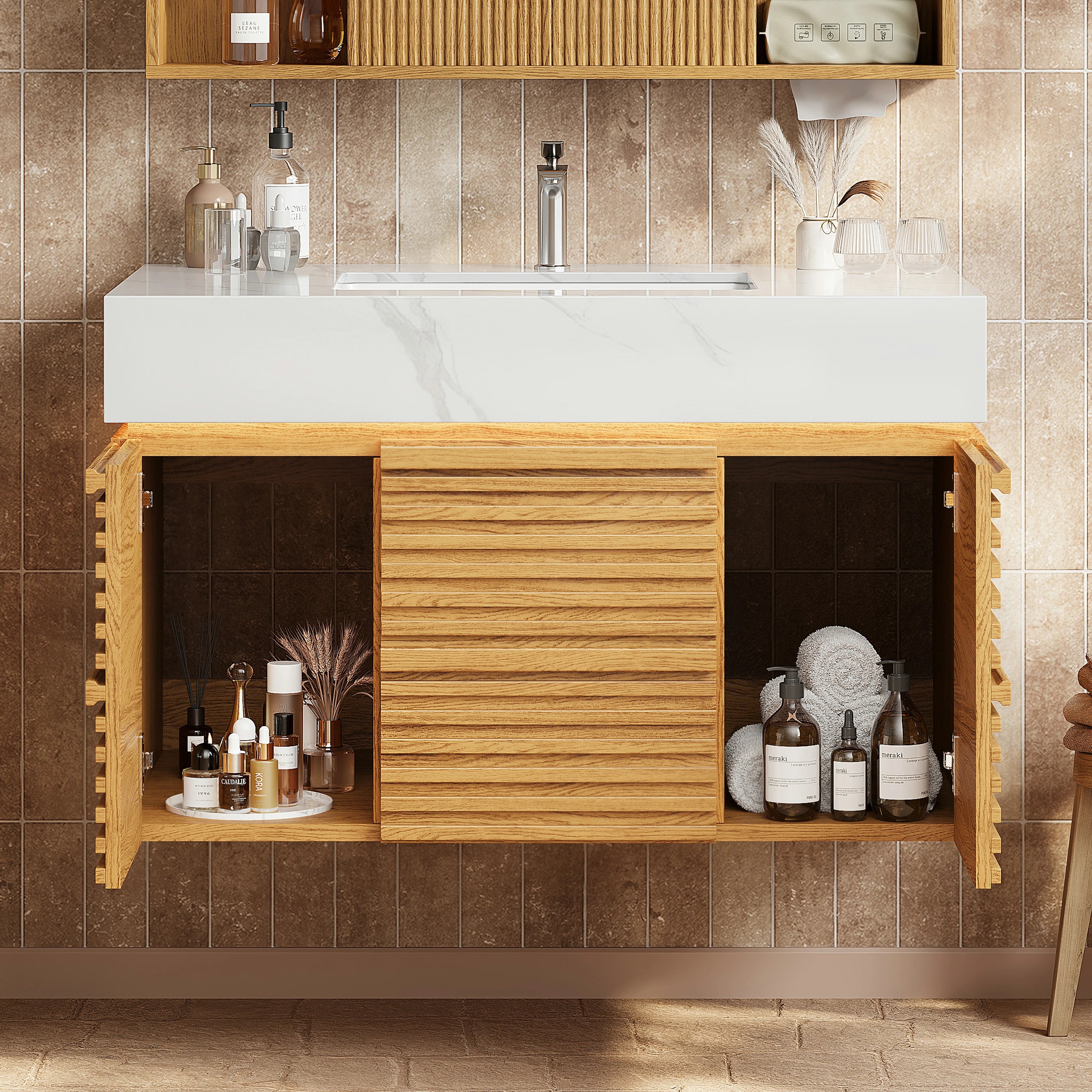 Isla Oak Bathroom Wall Mirror And Vanity Set