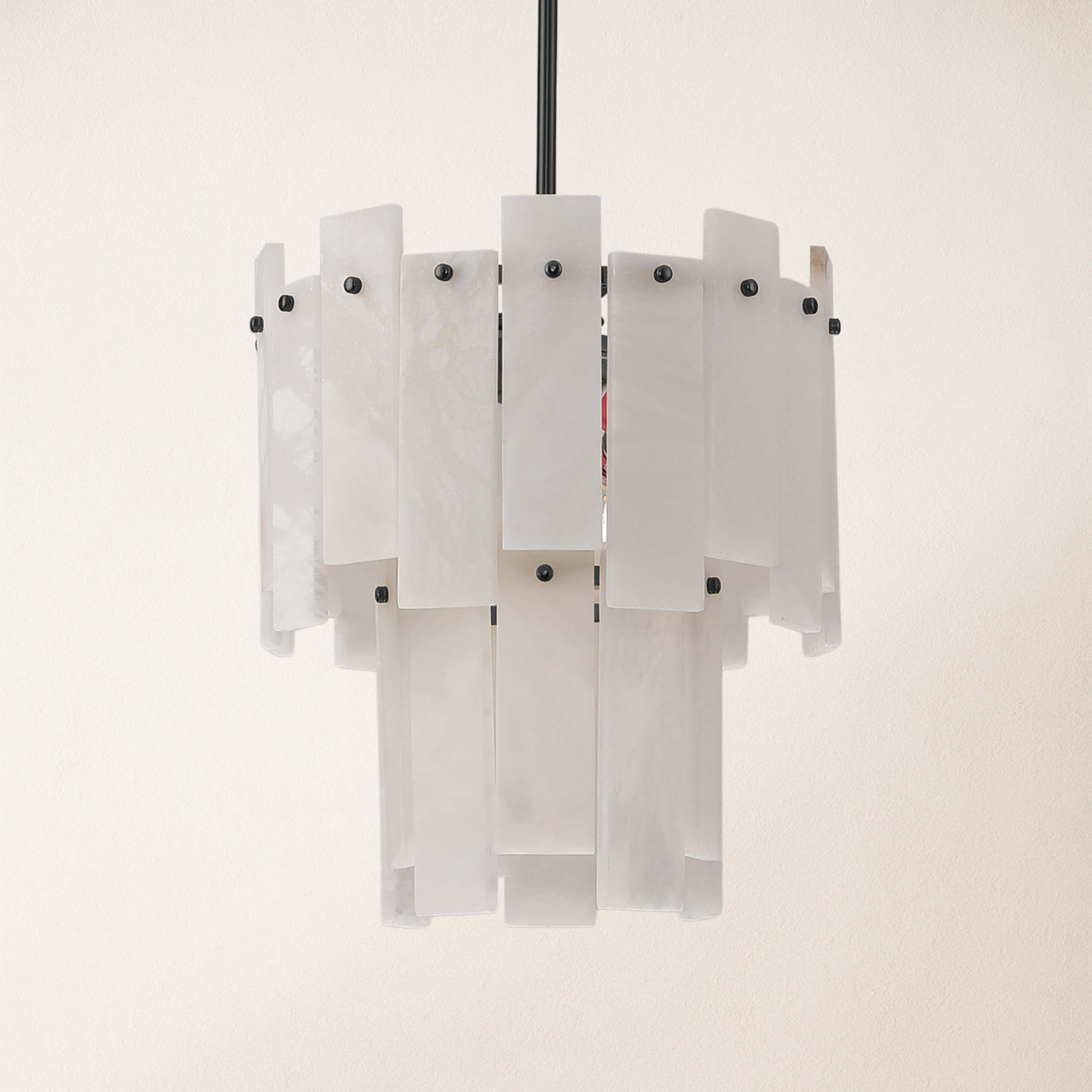 Nivislight Alabaster 2-Tier Round Pendant 13"#Finish_Black