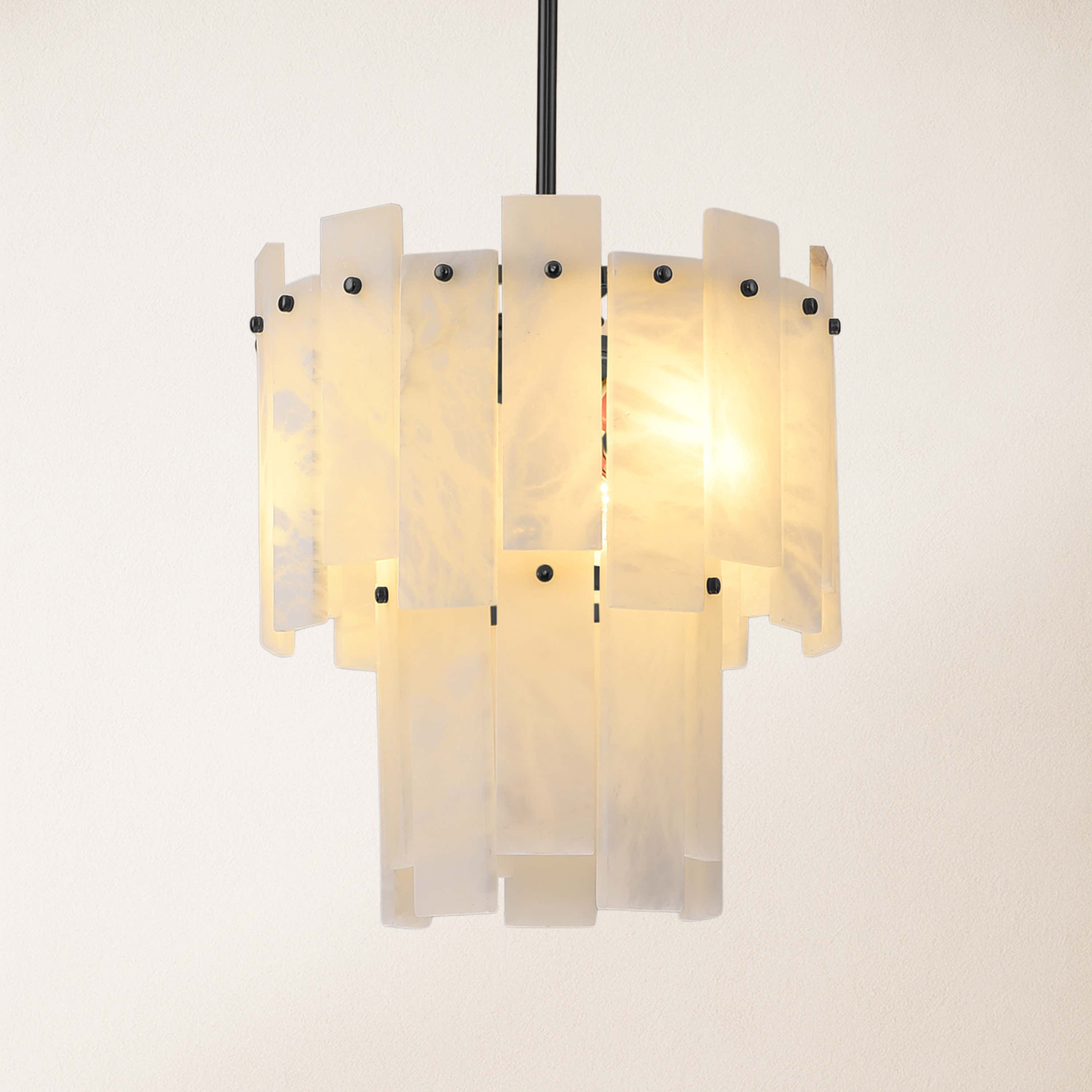 Nivislight Alabaster 2-Tier Round Pendant 13"#Finish_Black