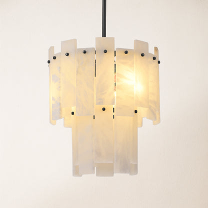 Nivislight Alabaster 2-Tier Round Pendant 13"