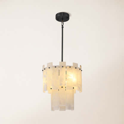 Nivislight Alabaster 2-Tier Round Pendant 13"#Finish_Black