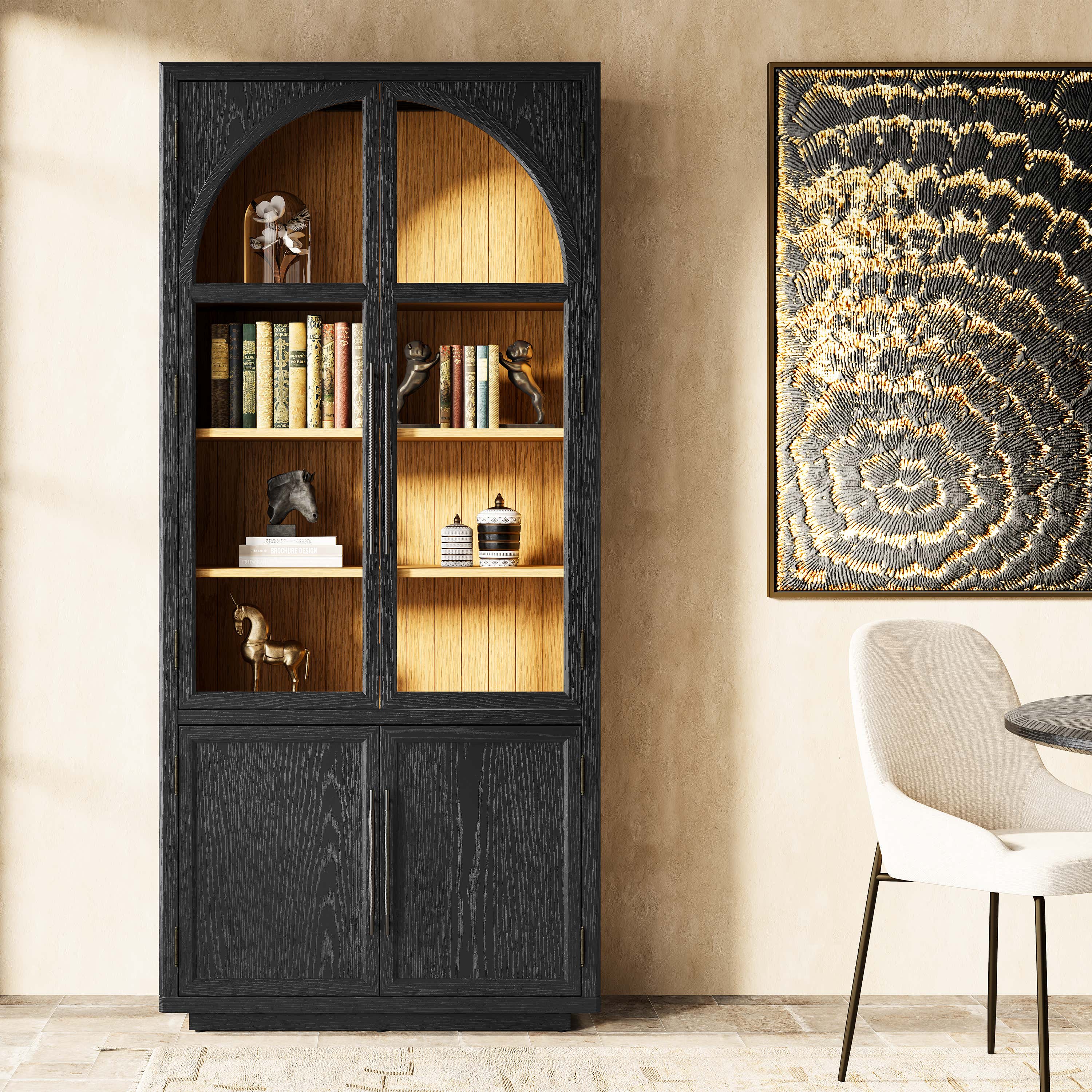 Aurae Arched Bookcase with Cabinet 80"H