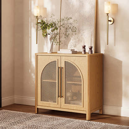 Arden Cane 32“ Oak Storage Cabinet