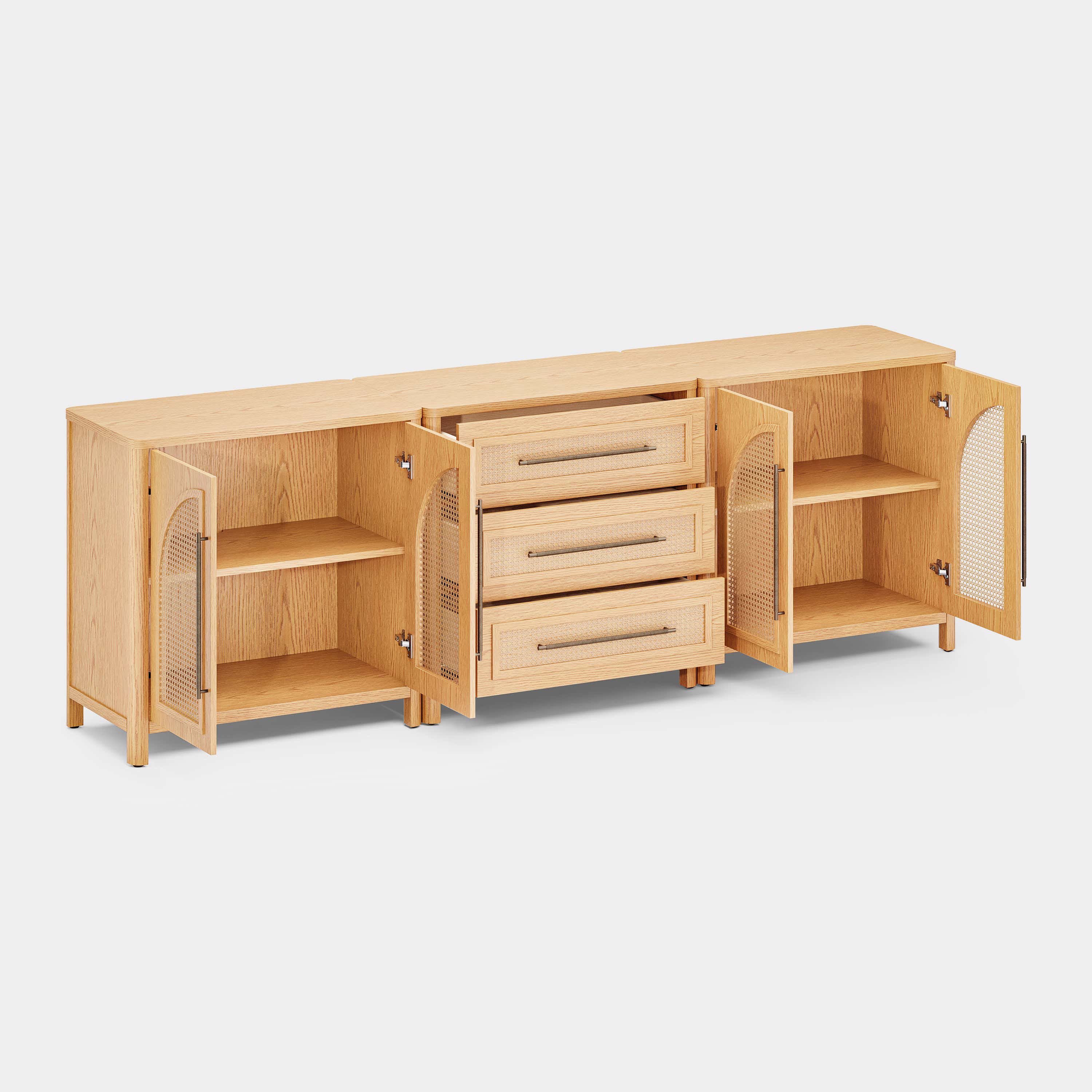 Arden Cane 94.5″ Oak Modular Media Console(Set of 3)