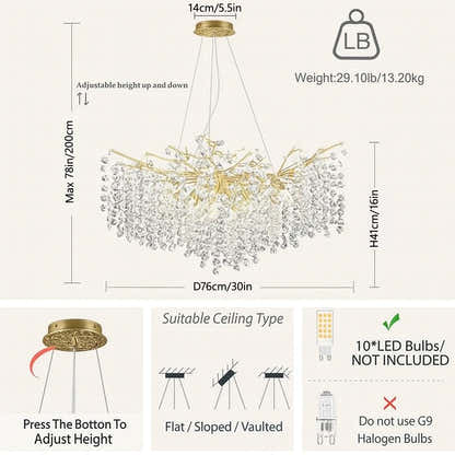 Lustre Branches Kristall-Kronleuchter, rund, für alle Räume, 76,2 cm