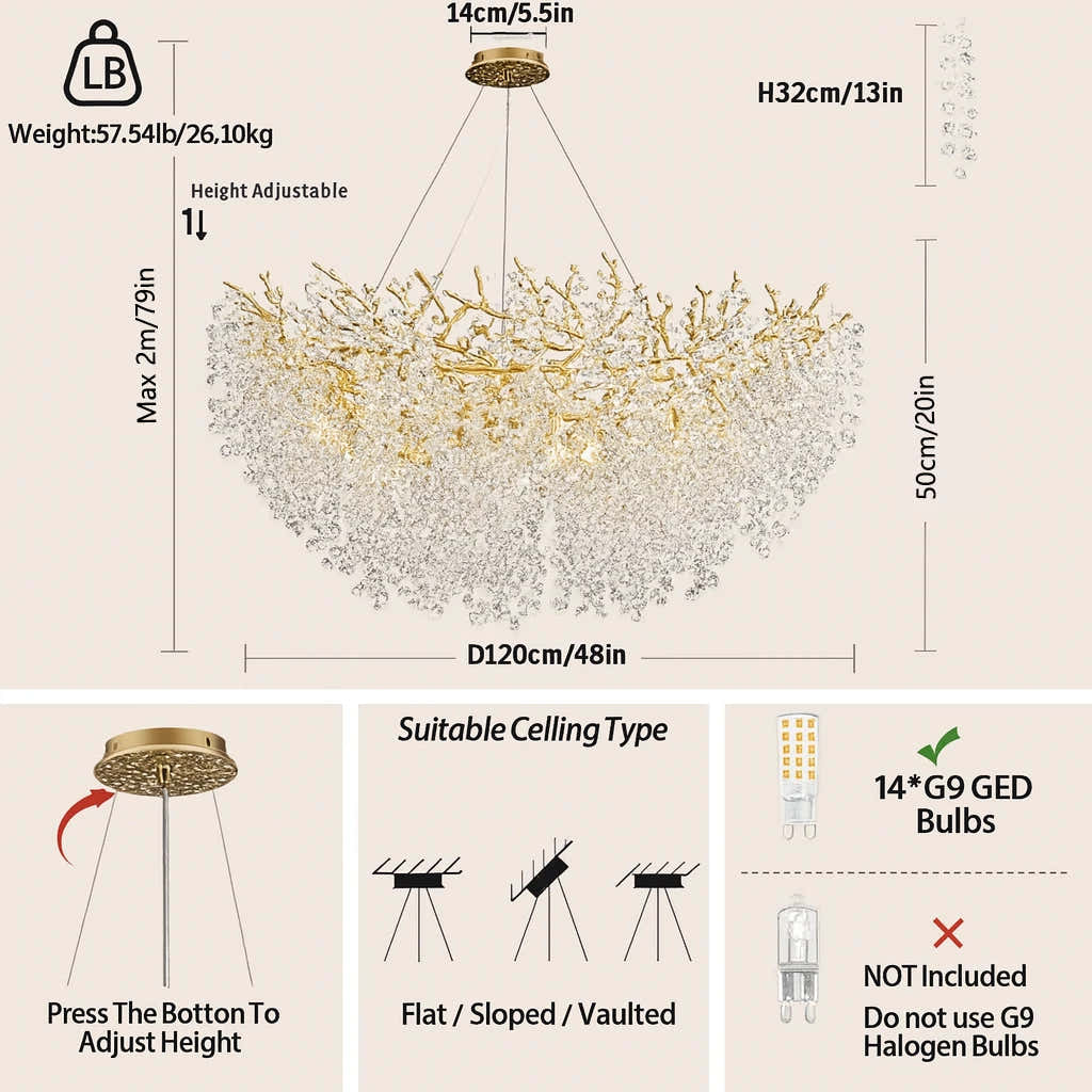 Lustre Branches Round Chandelier 48"D
