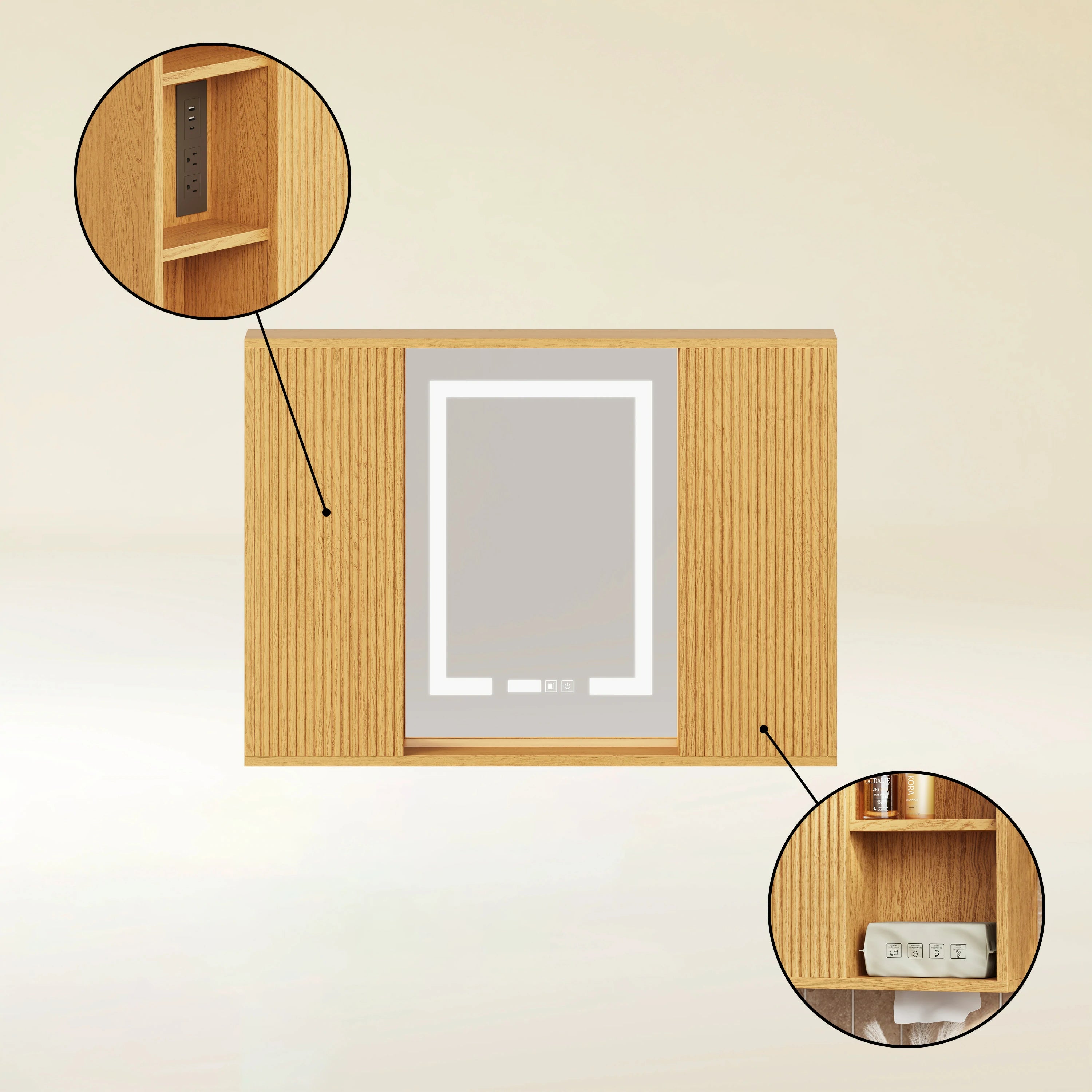 Isla Badezimmer-Wandspiegel aus Eiche, 89,9 cm