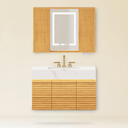 Isla Oak Bathroom Wall Mirror And Vanity Set