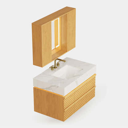 Isla Oak Bathroom Wall Mirror And Vanity Set