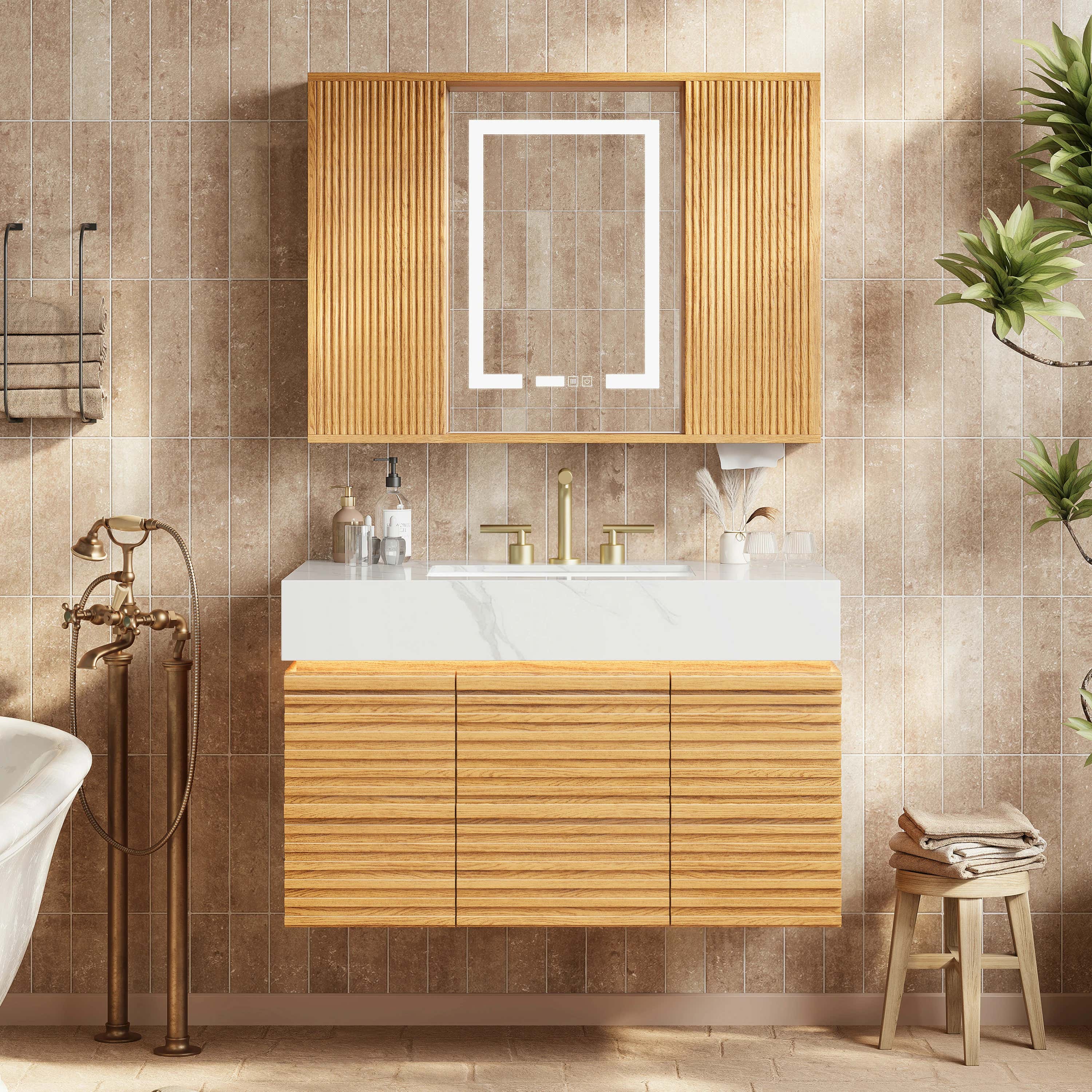 Isla Oak Bathroom Wall Mirror And Vanity Set