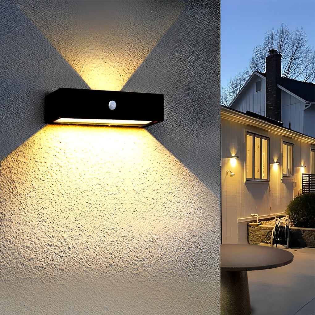 Wasserdichte LED-Auf- und Abwärtsbeleuchtung mit Bewegungsmelder, moderne Solar-Wandleuchte