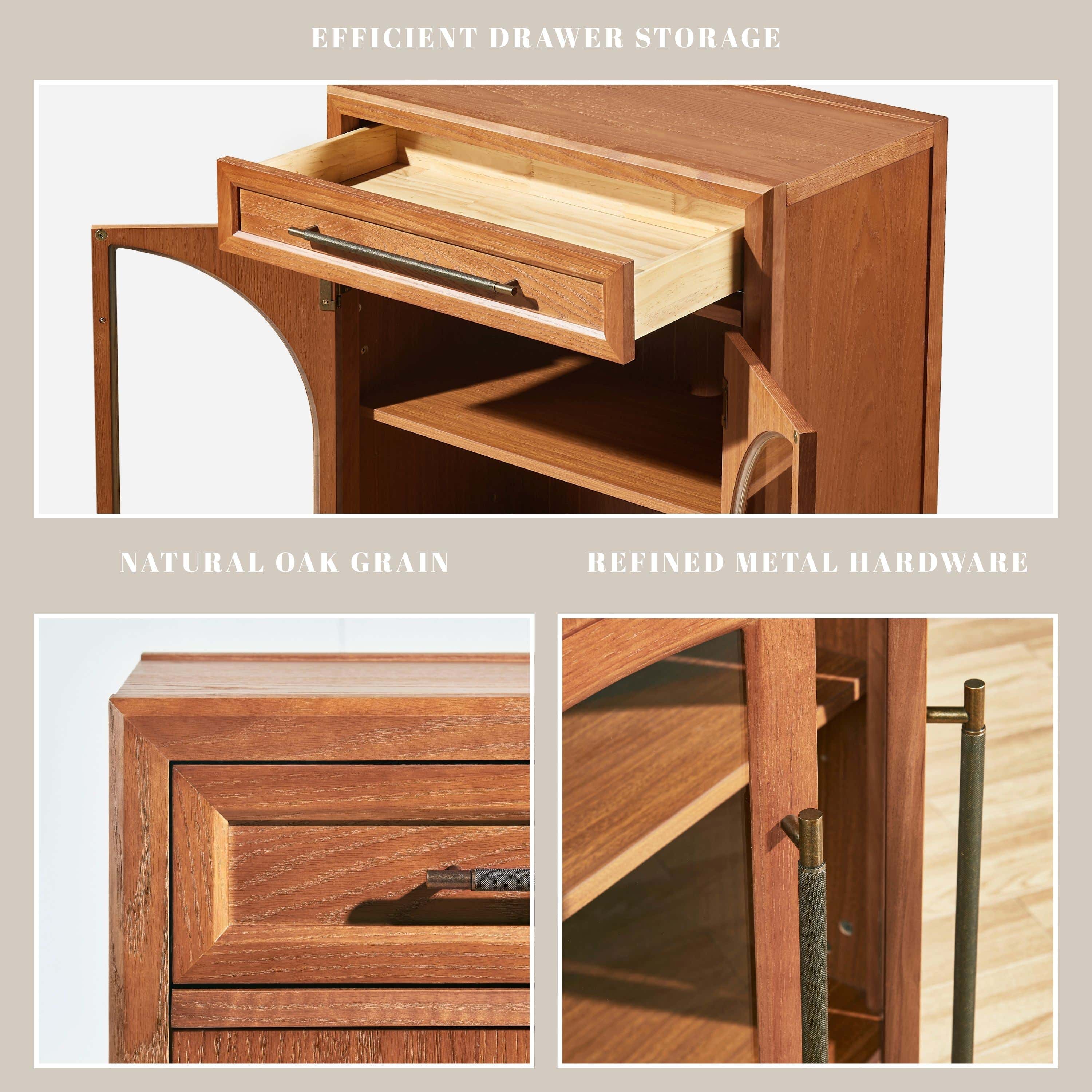 Alvar gewölbter 32-Zoll-Lagerschrank aus Eiche mit Schubladen