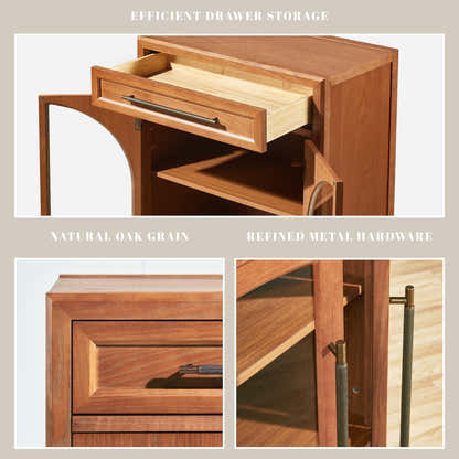 Alvar gewölbter 32-Zoll-Lagerschrank aus Eiche mit Schubladen