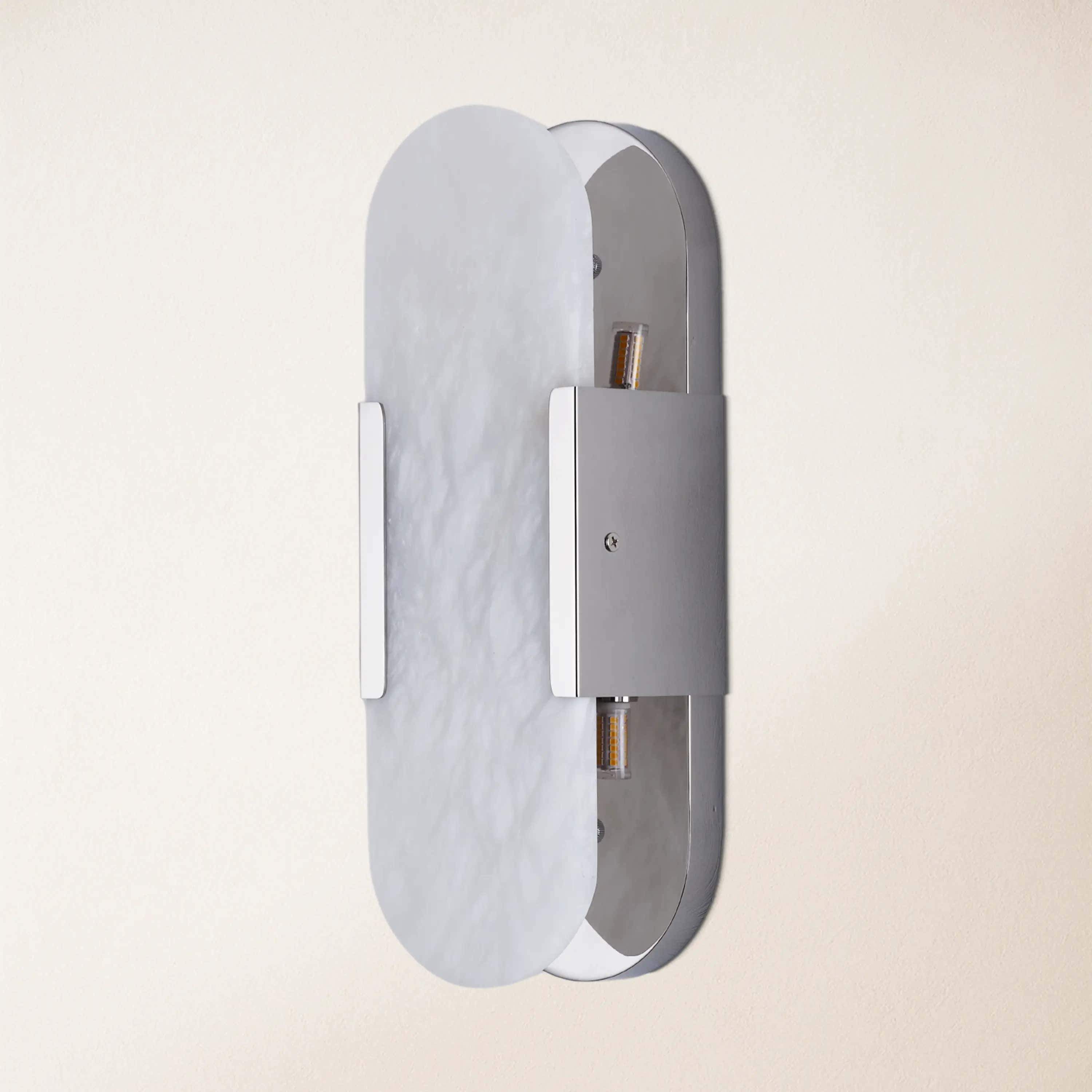 OpalEdge Alabaster Oval Wall Sconce 14"H#Finish_Silver