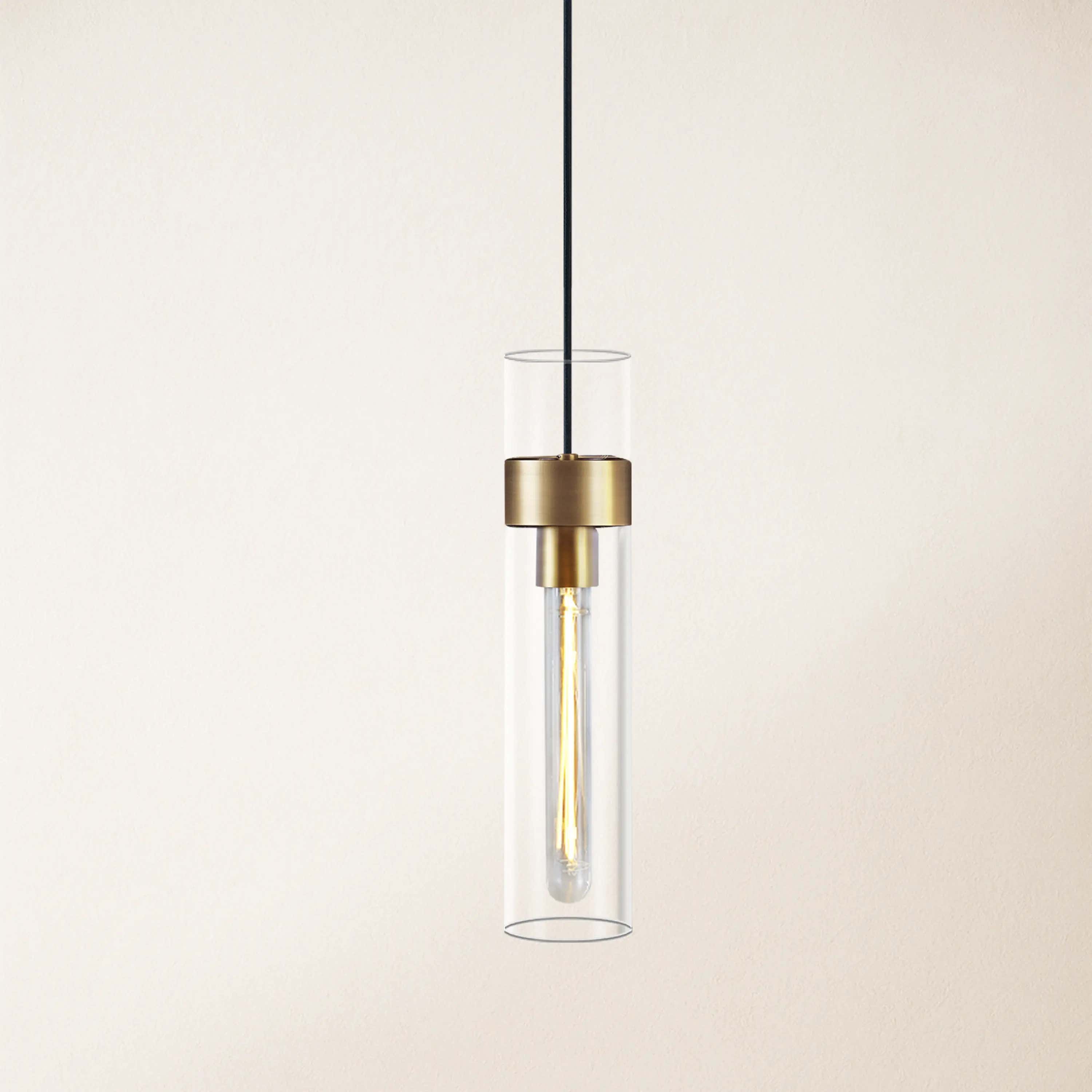 Cylora Glass Tube Pendant 4"H#Finish_Gold