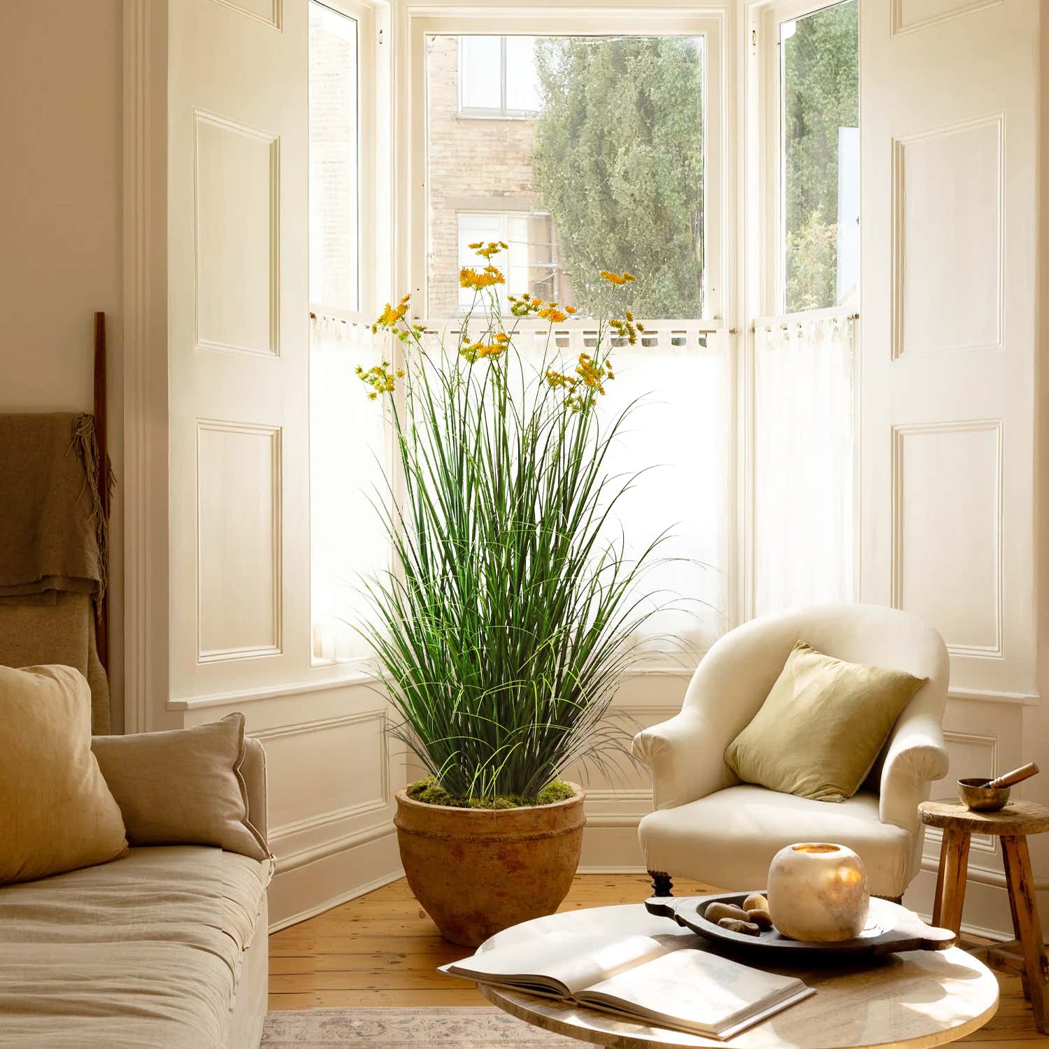 Künstliche Karottenblüte mit 18 Köpfen und gebogenem Zwiebelgras-Bonsai, 22,9 cm hoch