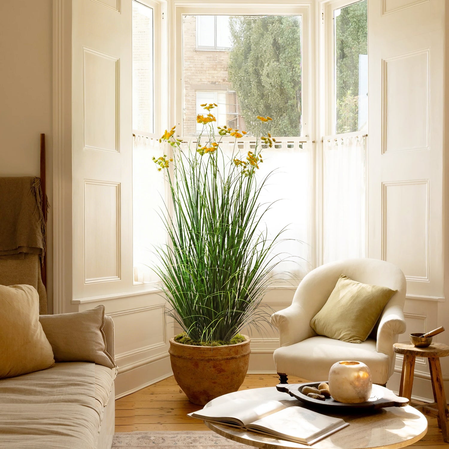 Artificial 18-Head Carrot Flower with Curved Onion Grass Bonsai 67"H