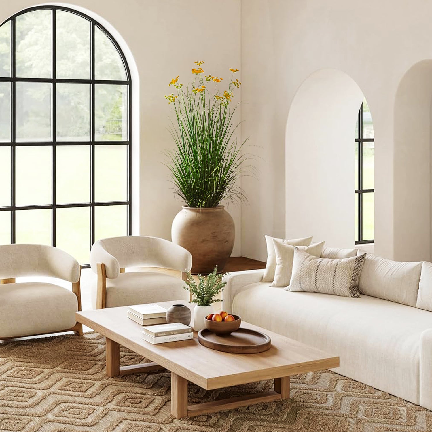 Artificial 18-Head Carrot Flower with Curved Onion Grass Bonsai 67"H