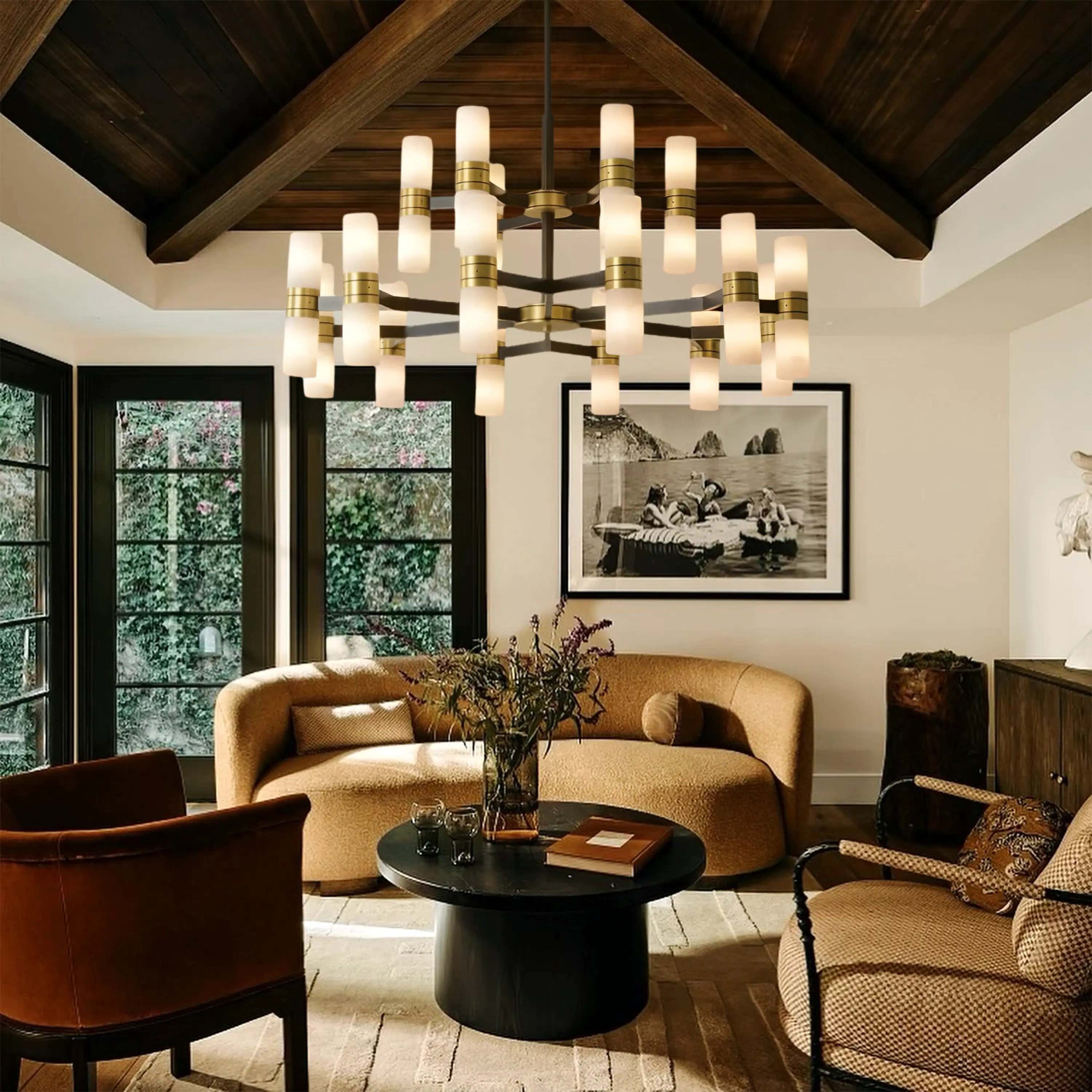 Moral Alabaster Round chandelier 37"D#Finish_Gold