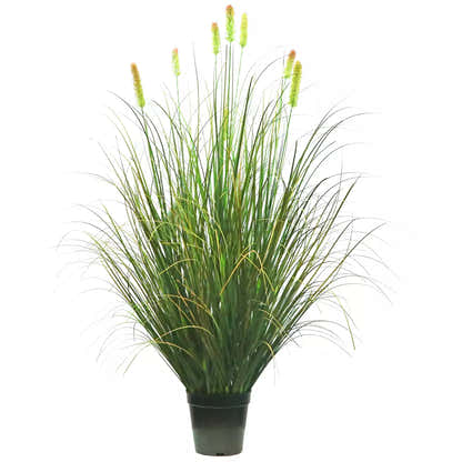 Künstliches 8-köpfiges kurzes Kieferngras mit gebogenem Zwiebelgras-Bonsai, 5,5 Zoll hoch