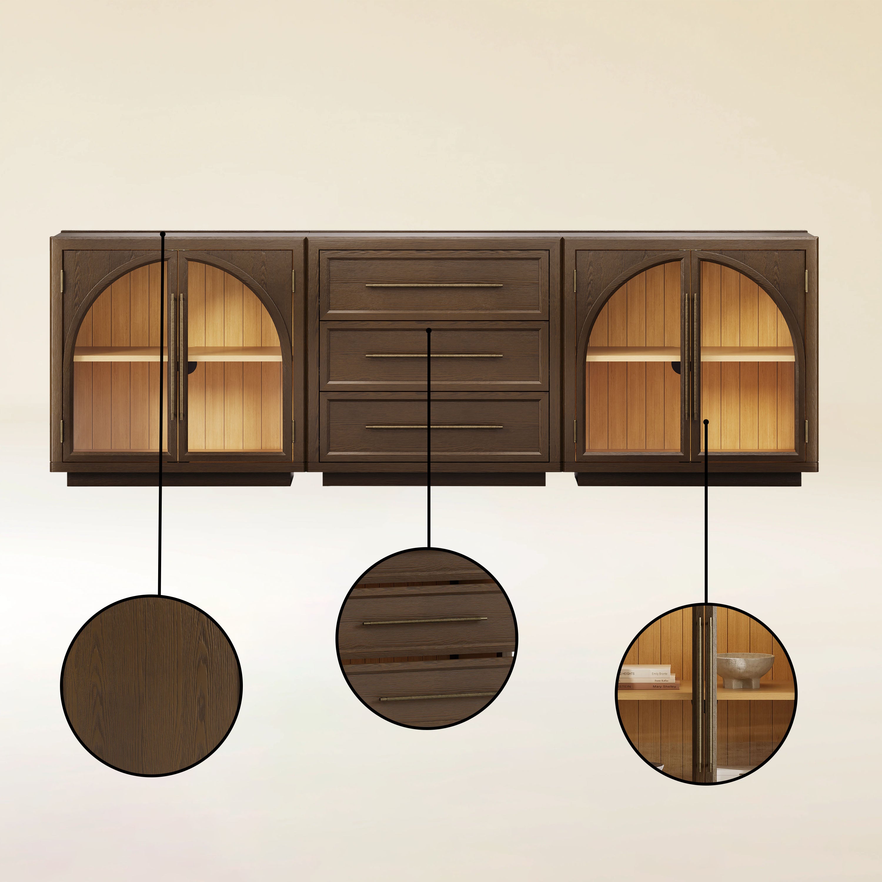 Alvar Arched 94,5″ Modulare Medienkonsole aus Eiche (3er-Set)