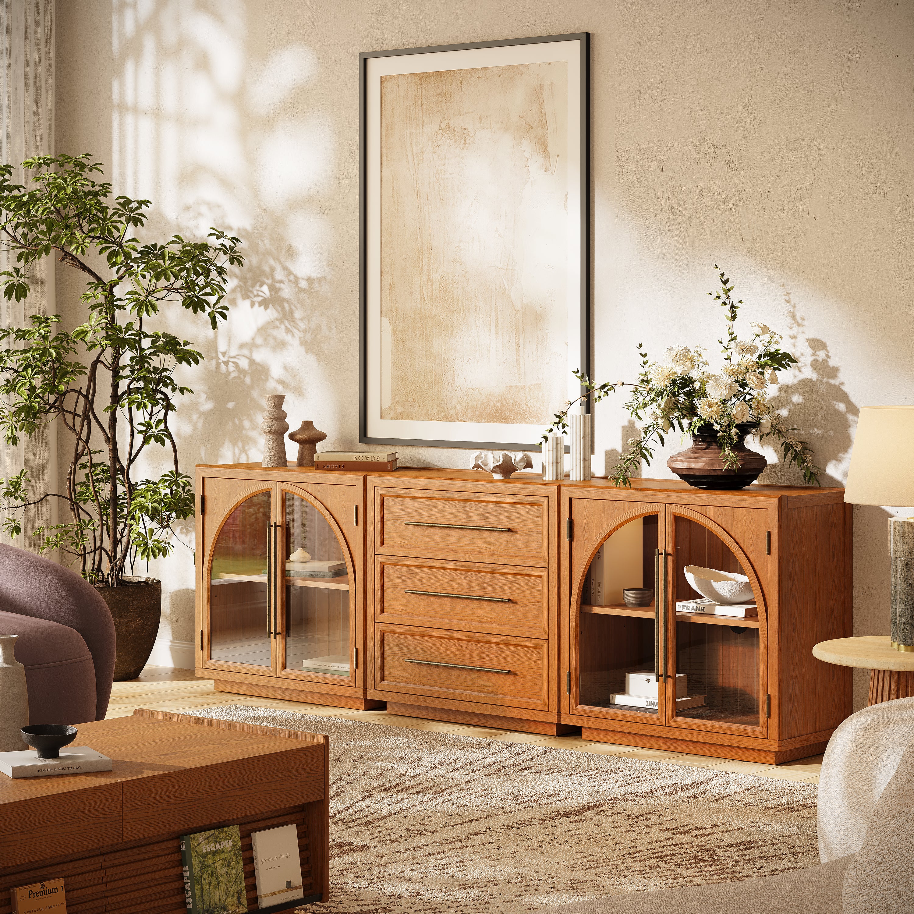 Alvar Arched 94,5″ Modulare Medienkonsole aus Eiche (3er-Set)