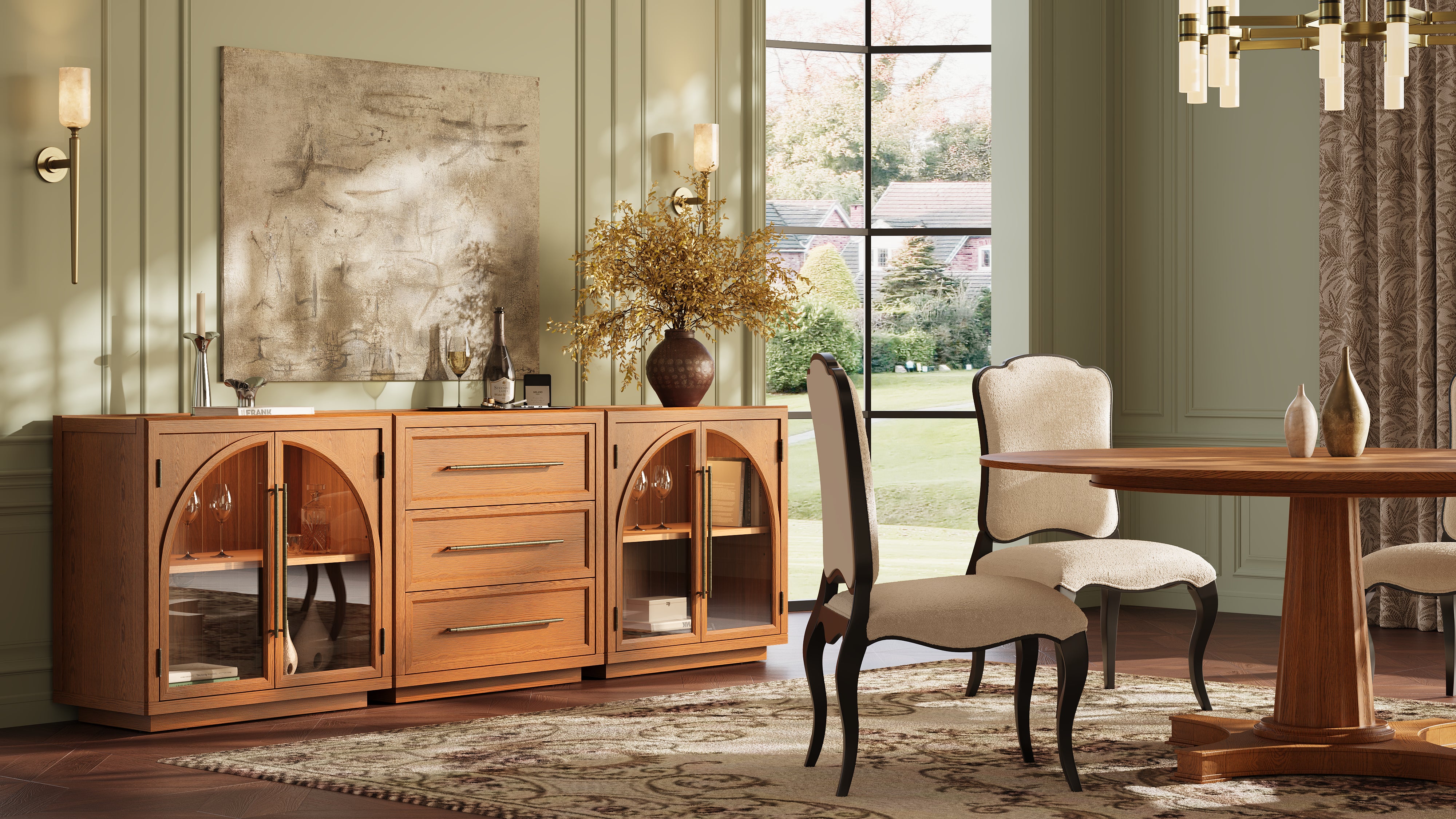 Alvar Arched 94,5″ Modulare Medienkonsole aus Eiche (3er-Set)