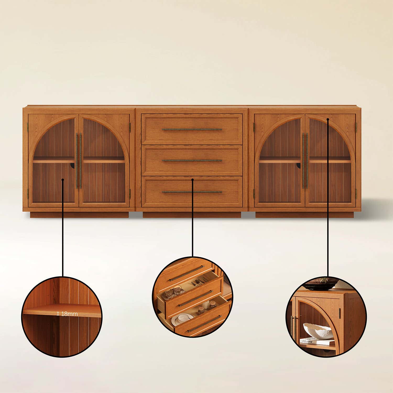 Alvar Arched 94,5″ Modulare Medienkonsole aus Eiche (3er-Set)