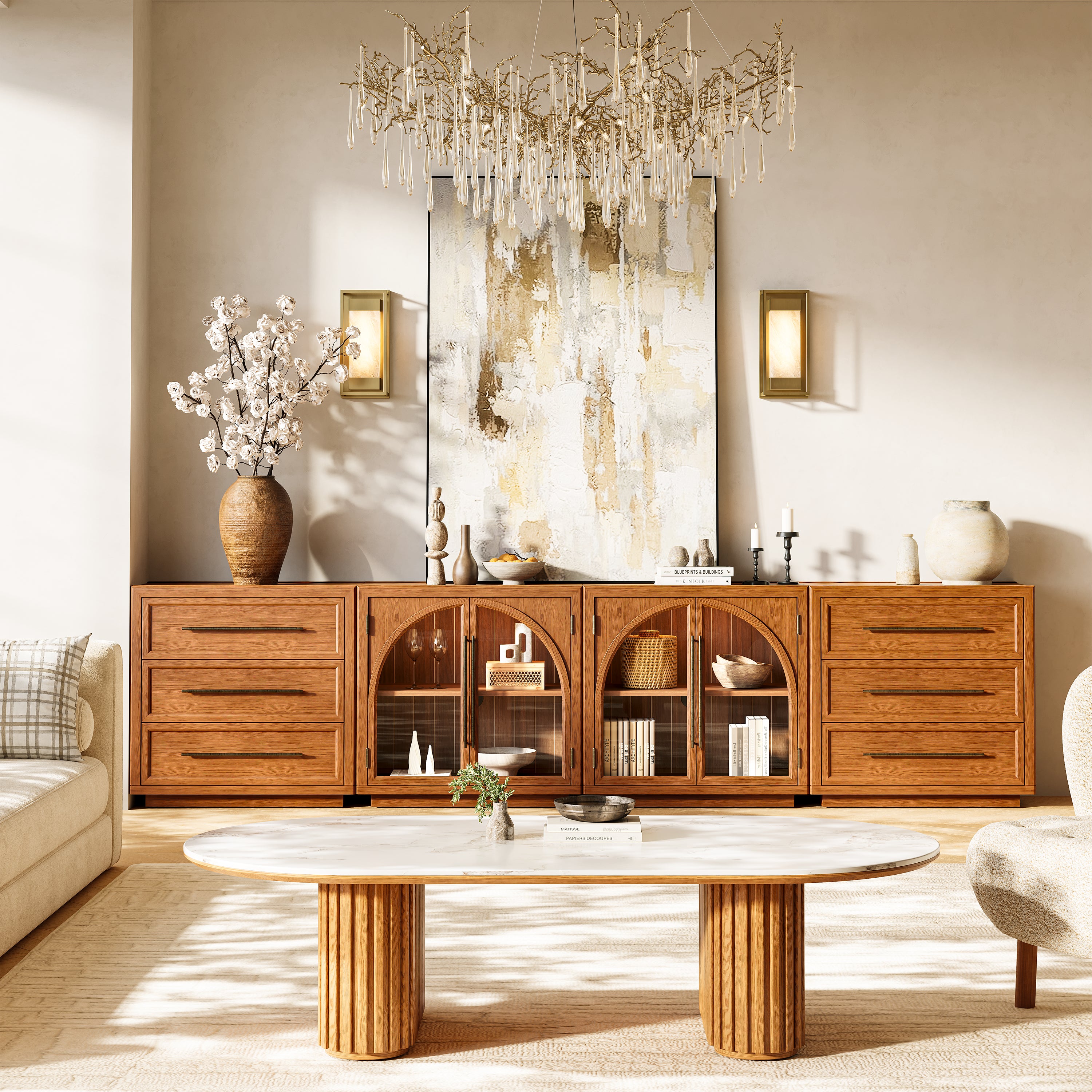 Alvar Arched 126″ Modulare Medienkonsole aus Eiche (4er-Set)