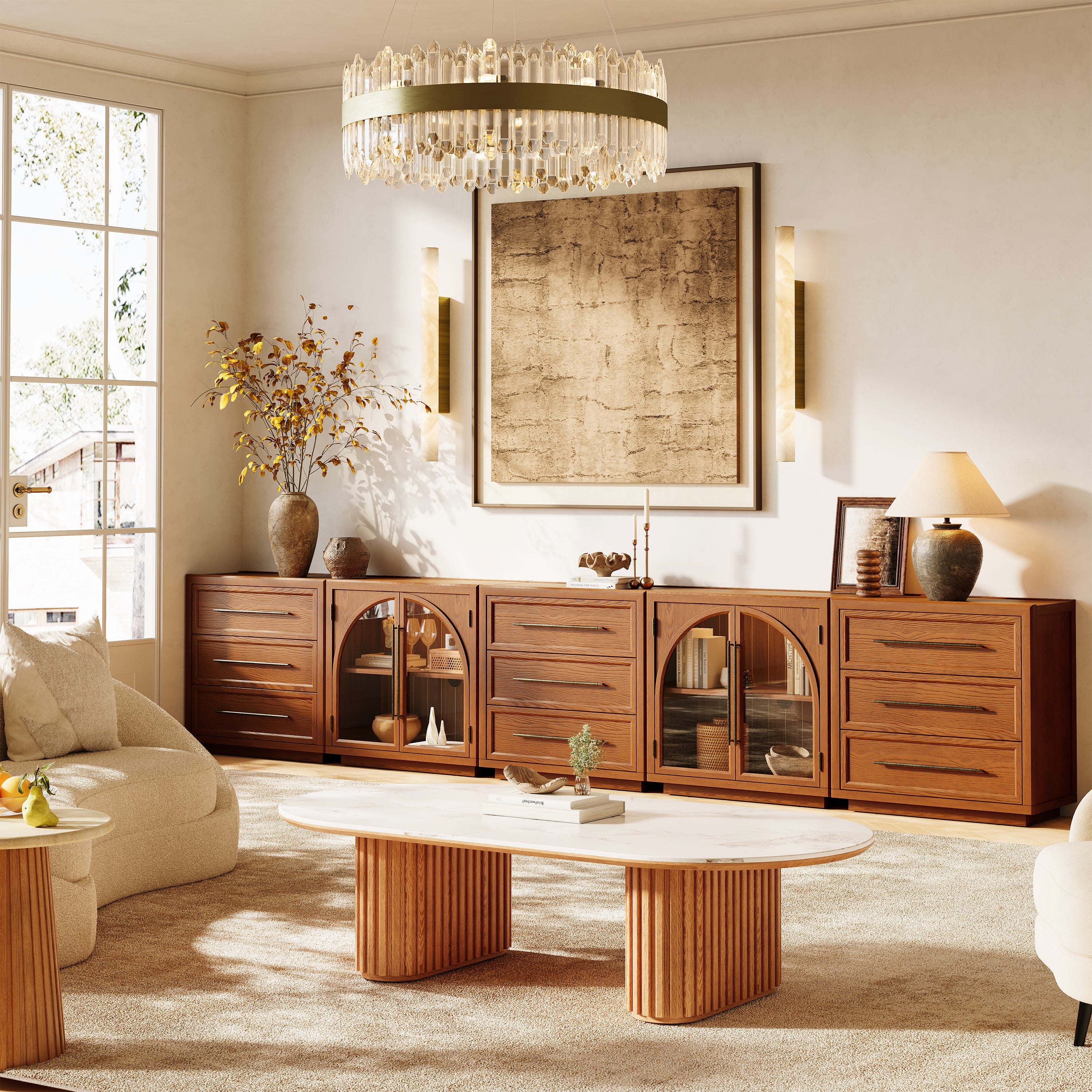 Alvar Arched 157,5″ Modulare Medienkonsole aus Eiche (5er-Set)