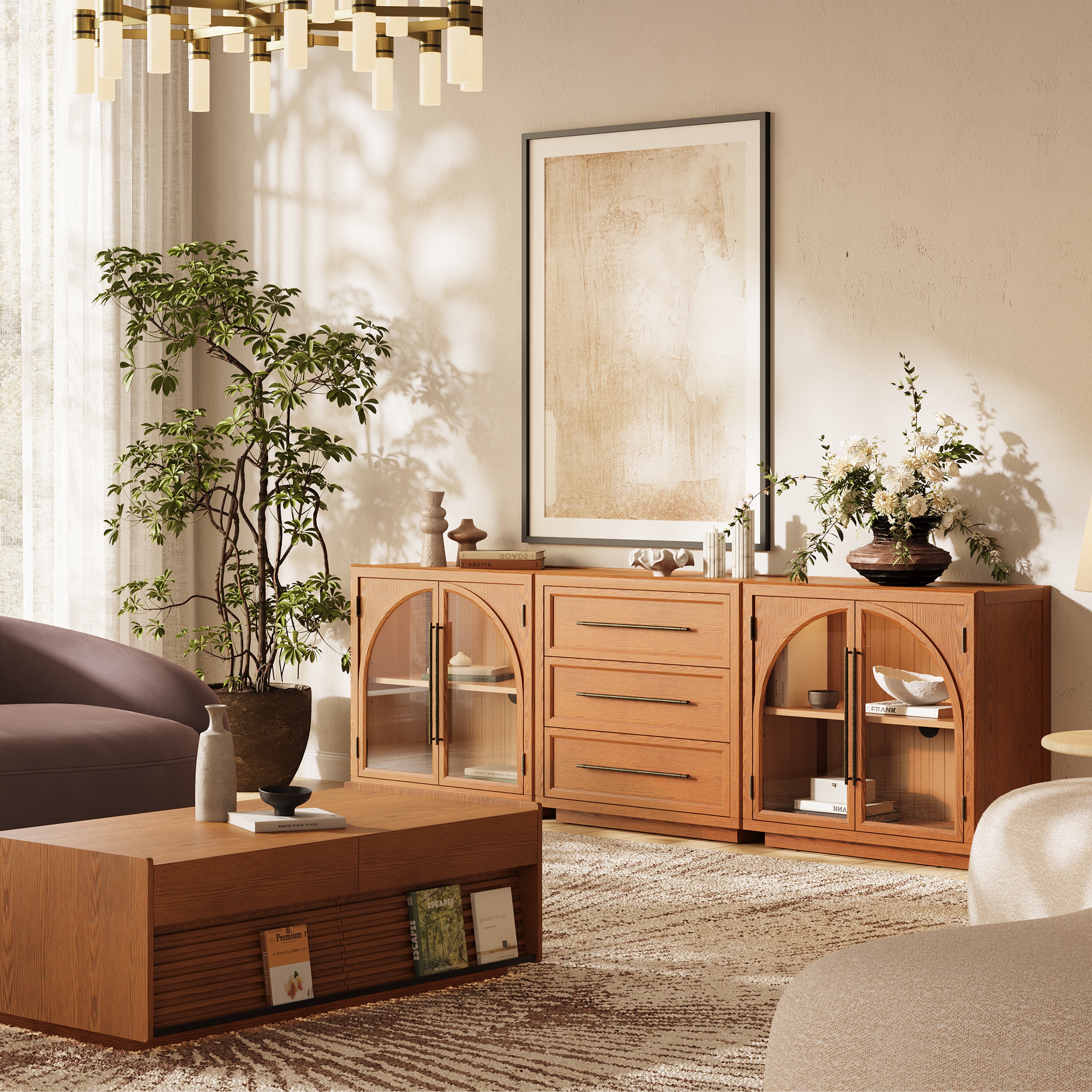 Alvar Arched 94,5″ Modulare Medienkonsole aus Eiche (3er-Set)