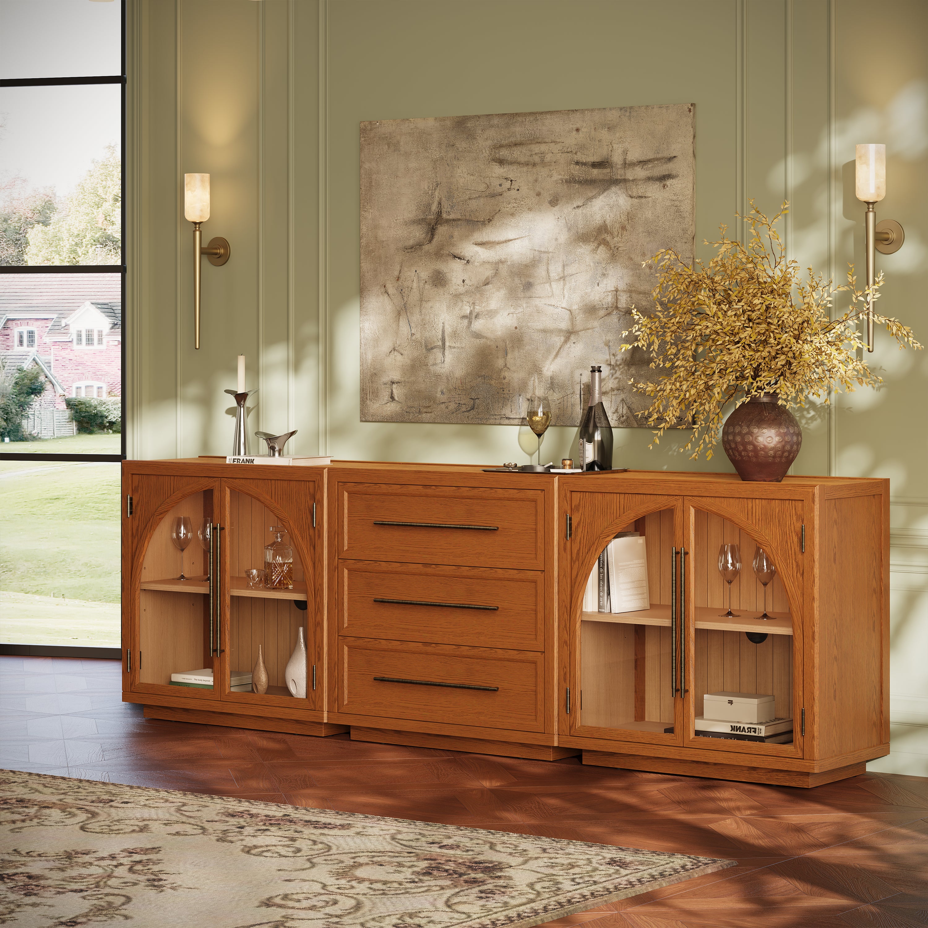 Alvar Arched 94,5″ Modulare Medienkonsole aus Eiche (3er-Set)