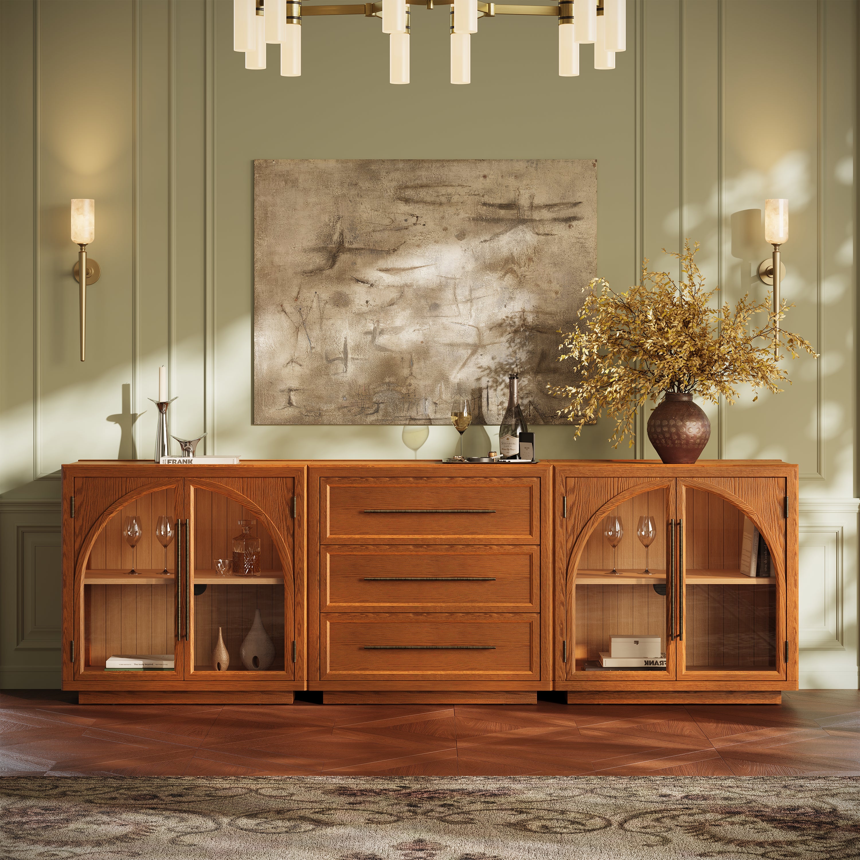 Alvar Arched 94,5″ Modulare Medienkonsole aus Eiche (3er-Set)