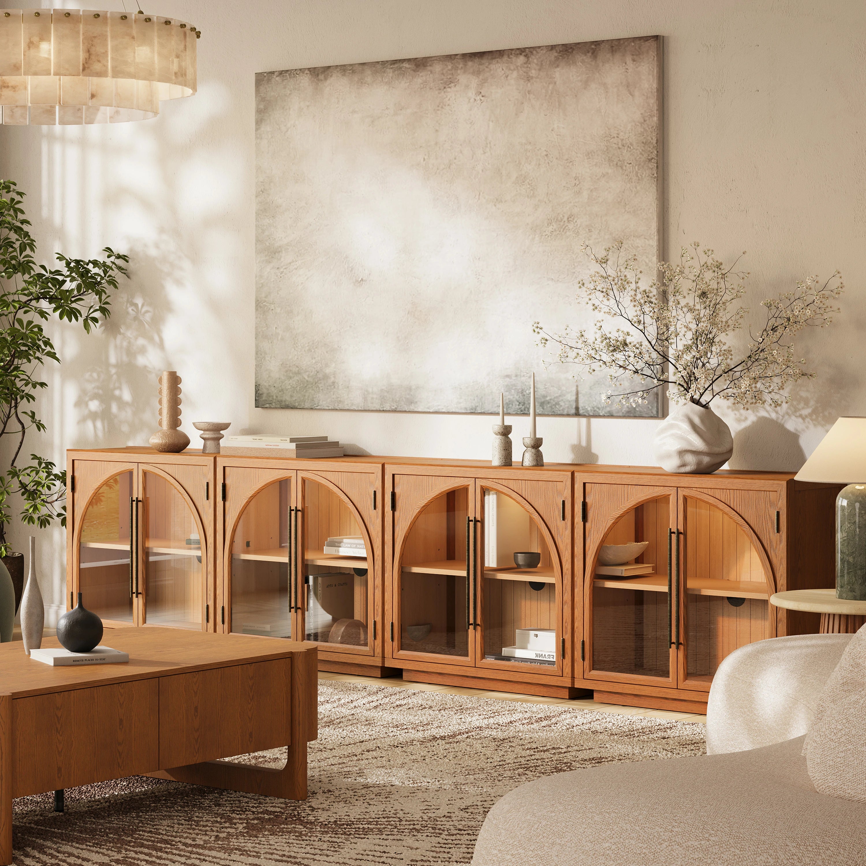 Alvar gewölbte 94,5-Zoll-Medienkonsole aus Eiche (3er-Set)