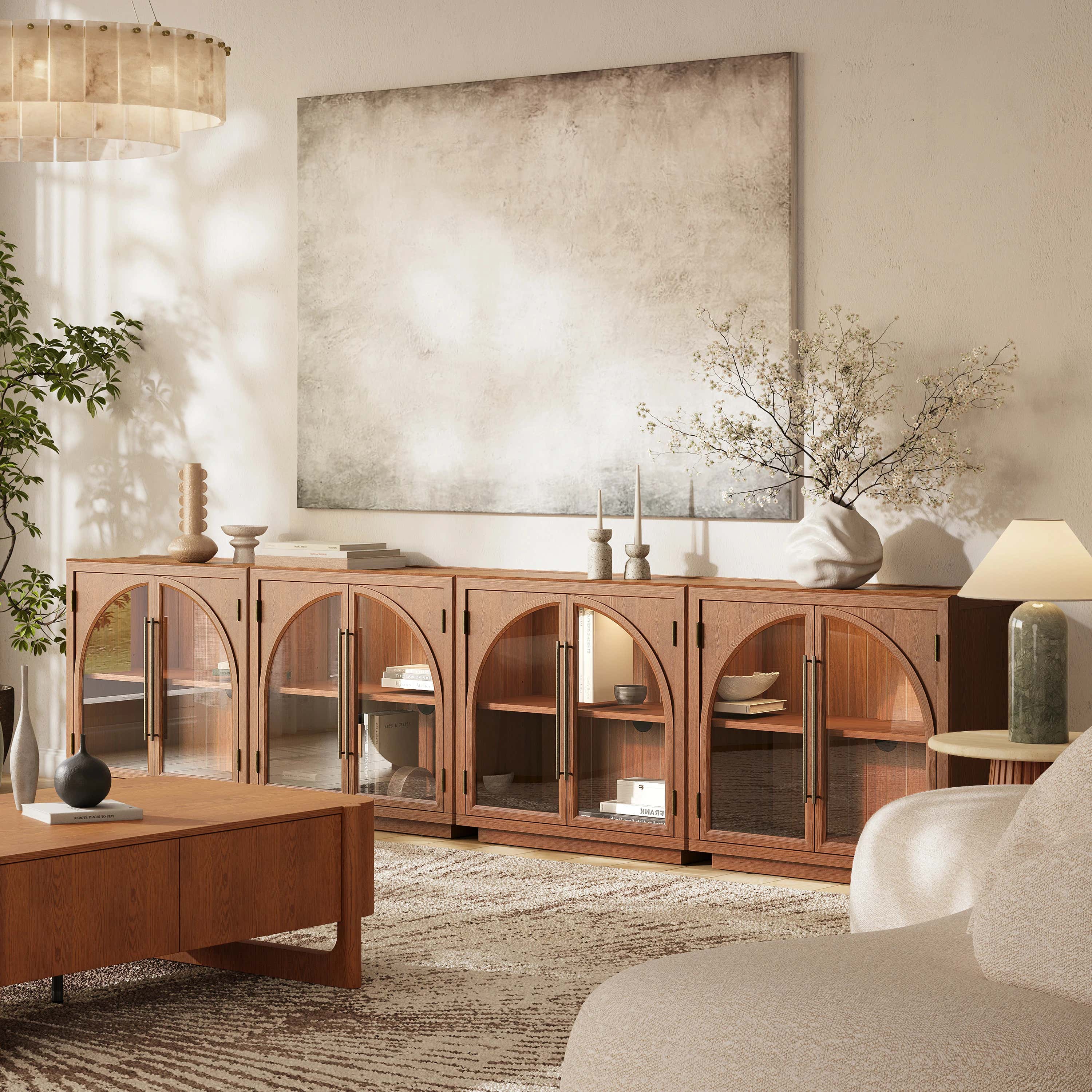 Alvar Arched 63″ Oak Media Console(Set of 2)