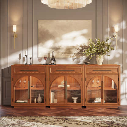 Alvar Arched 94.5" Oak Sideboard with Drawers(Set of 3)