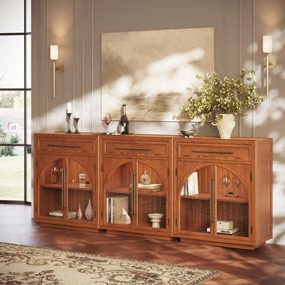 Alvar Arched 94.5" Oak Sideboard with Drawers(Set of 3)