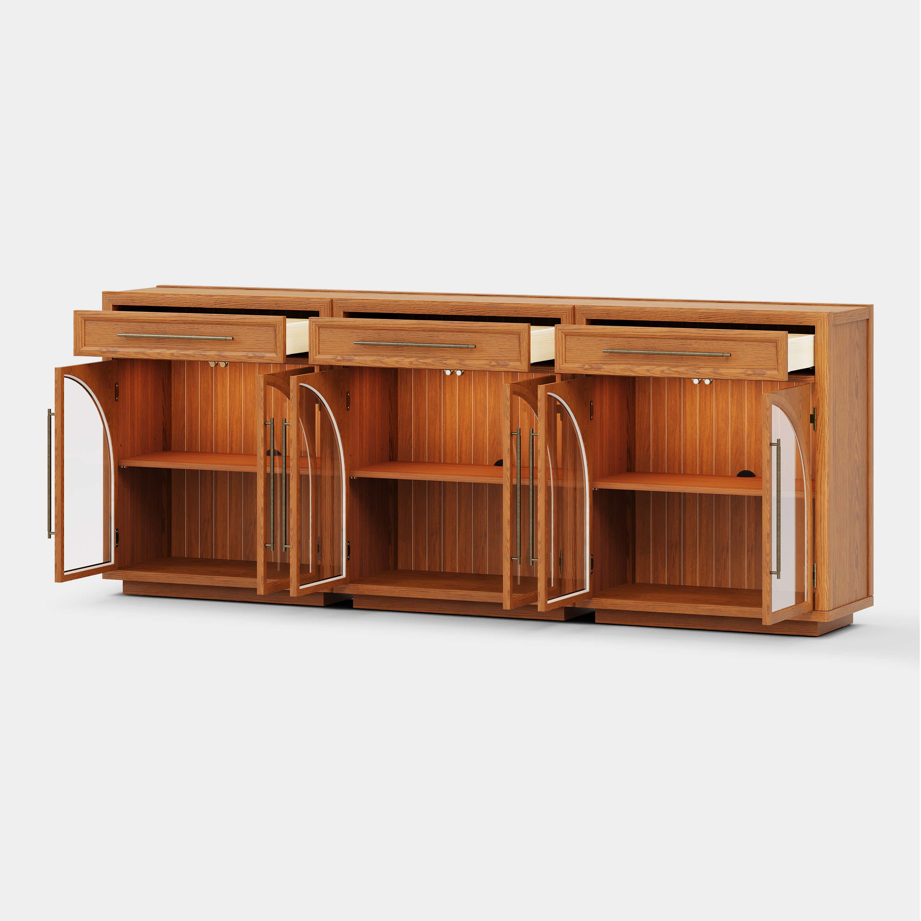 Alvar Arched 94.5" Oak Sideboard with Drawers(Set of 3)