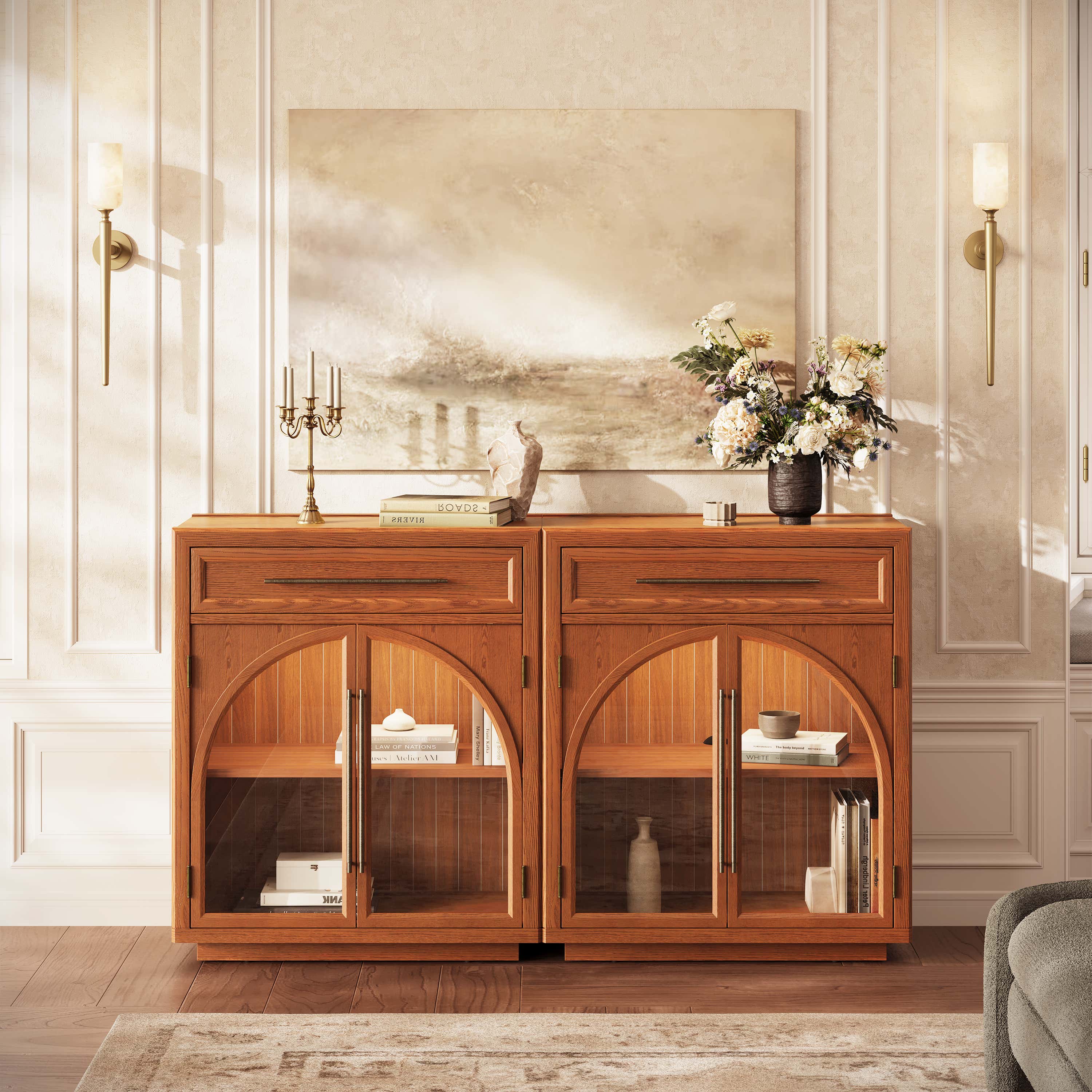 Alvar gewölbtes 64" Sideboard aus Eiche mit Schubladen (2er-Set)