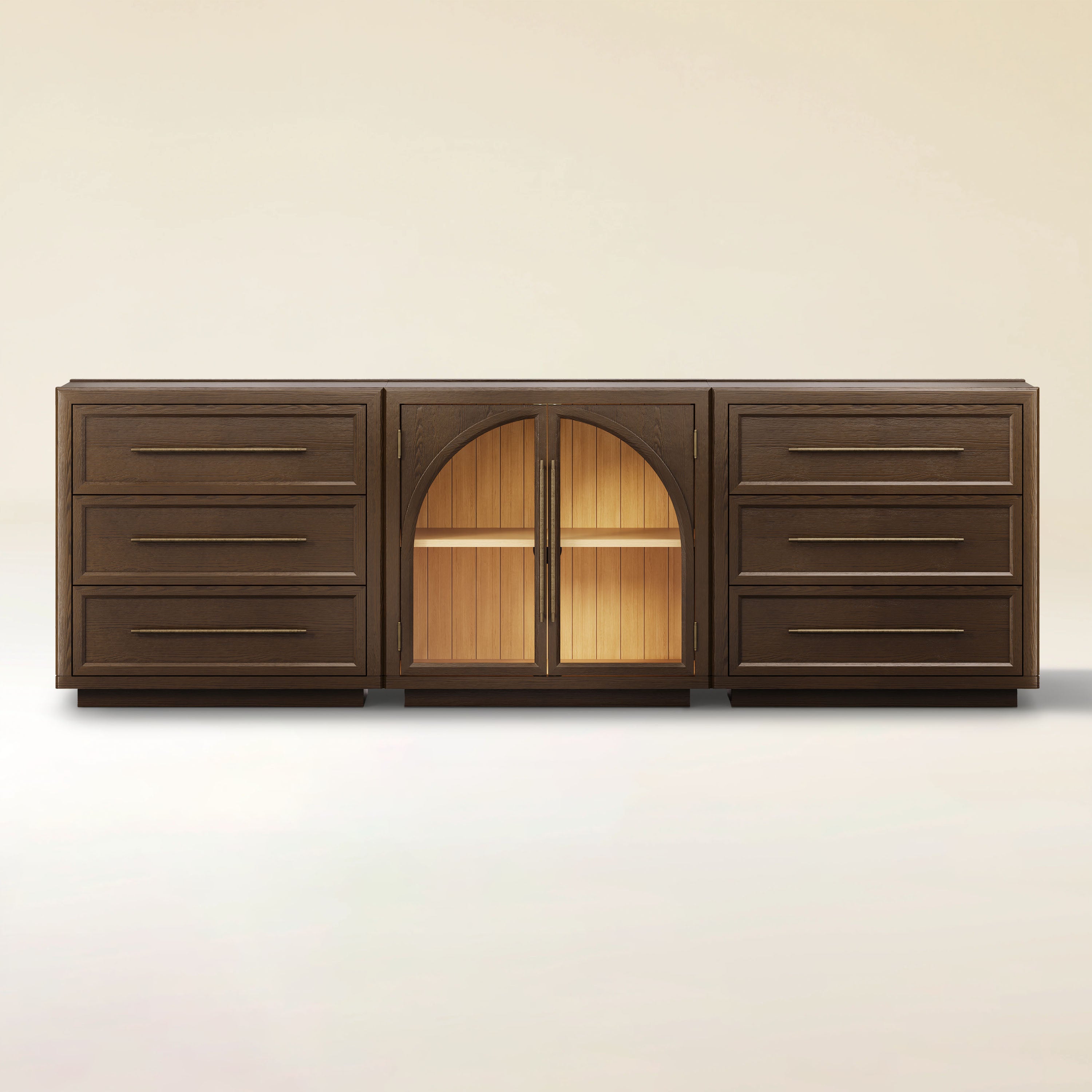 Alvar Arched 94,5″ Modulare Medienkonsole aus Eiche (3er-Set)