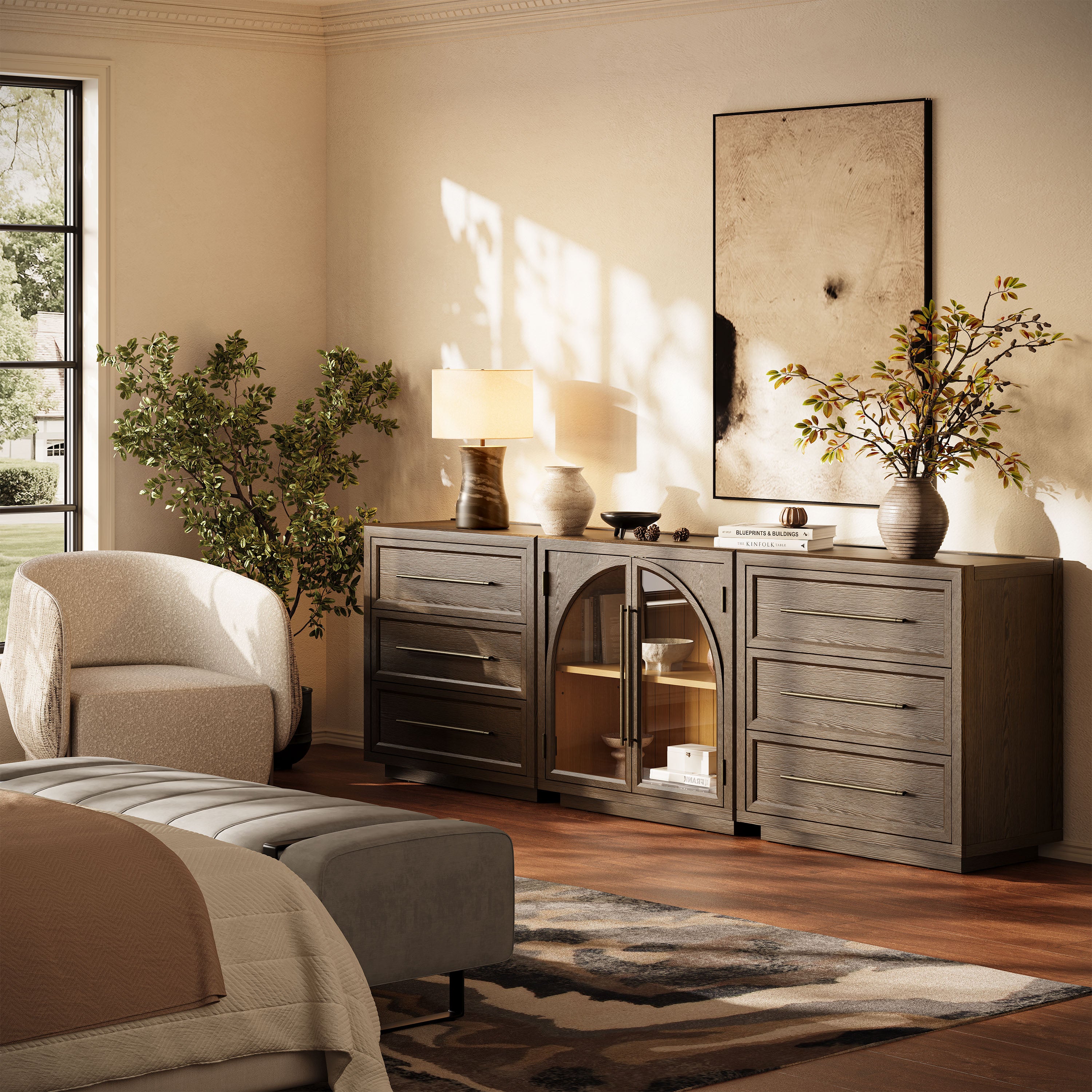 Alvar Arched 94,5″ Modulare Medienkonsole aus Eiche (3er-Set)