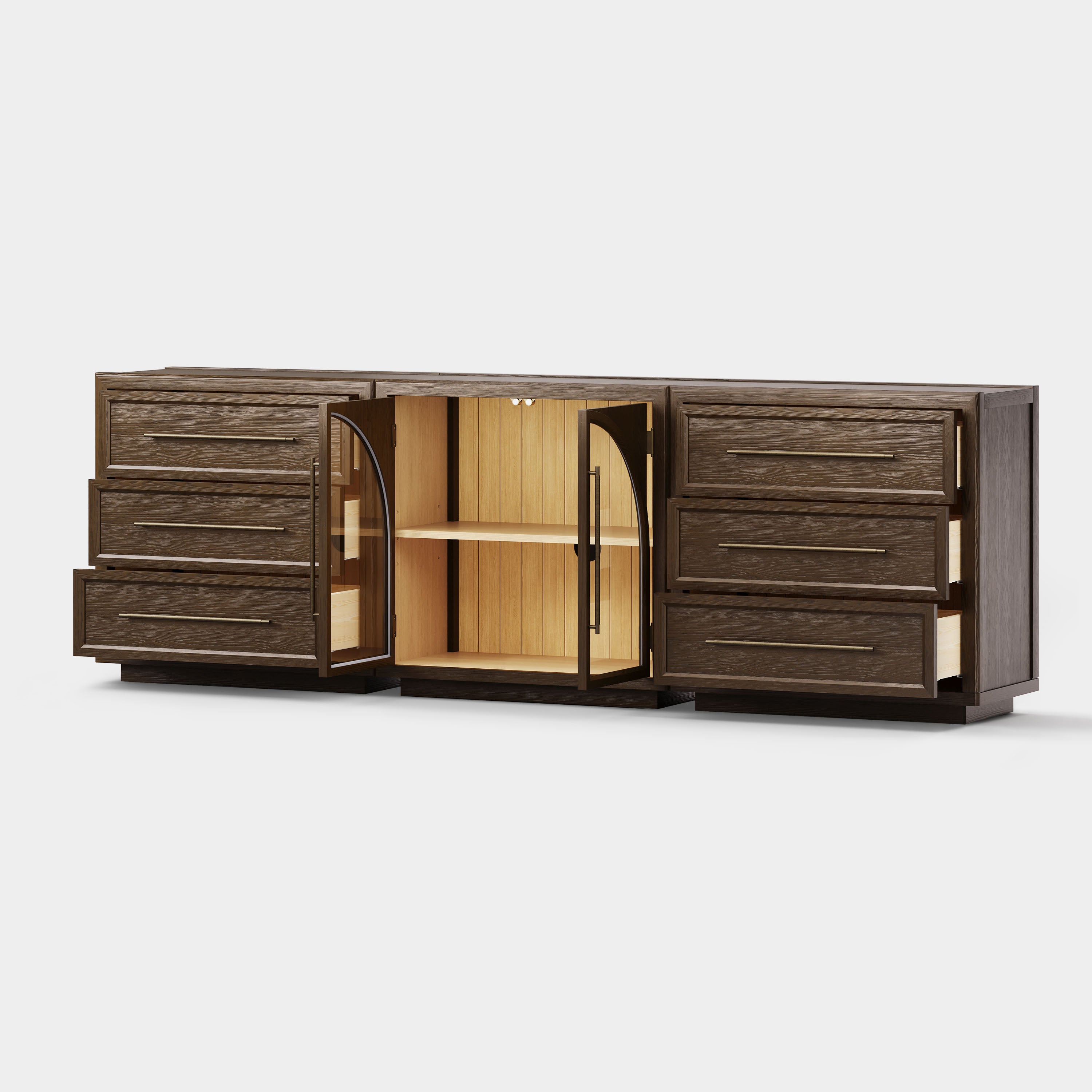 Alvar Arched 94,5″ Modulare Medienkonsole aus Eiche (3er-Set)