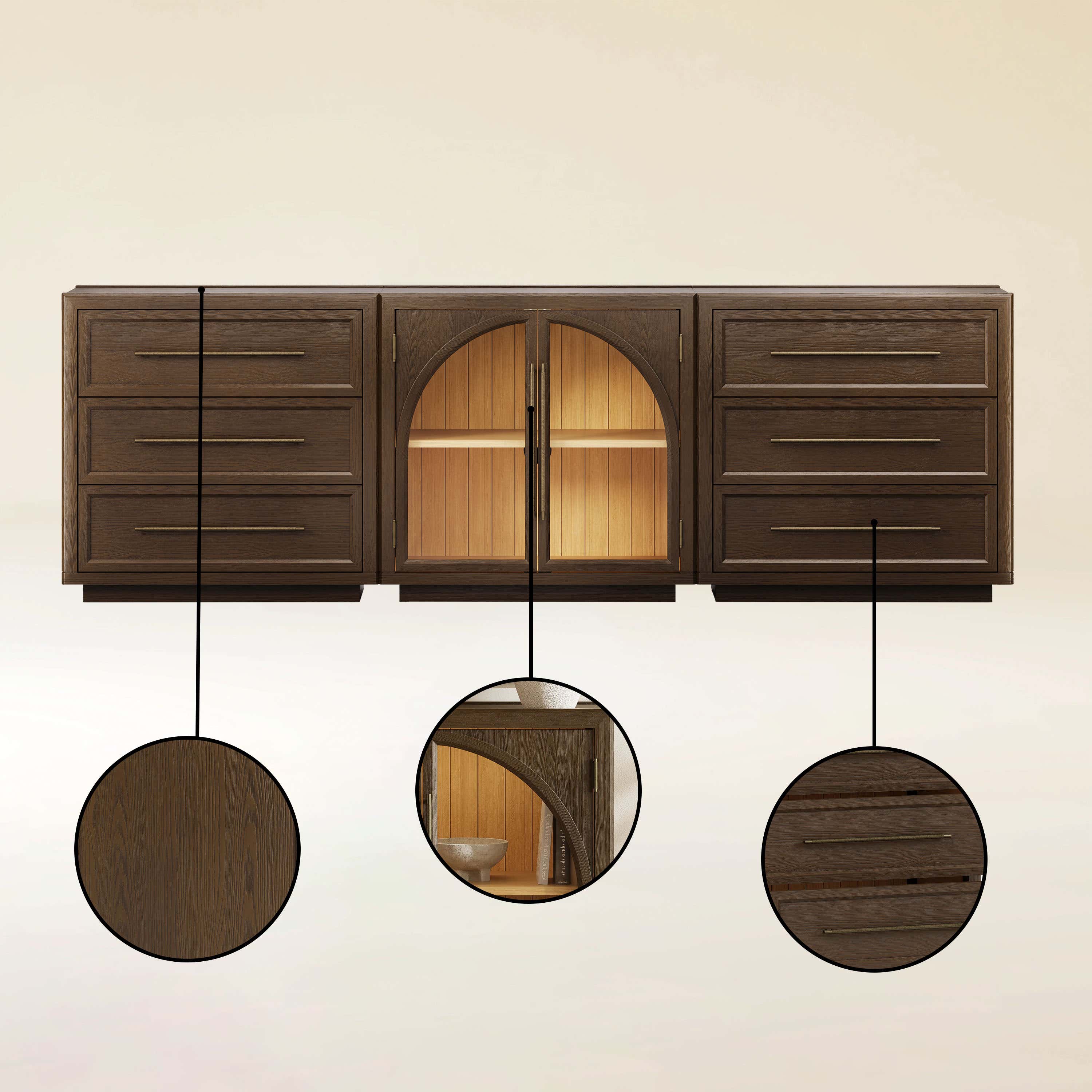 Alvar Arched 94.5″ Oak Modular Media Console(Set of 3)