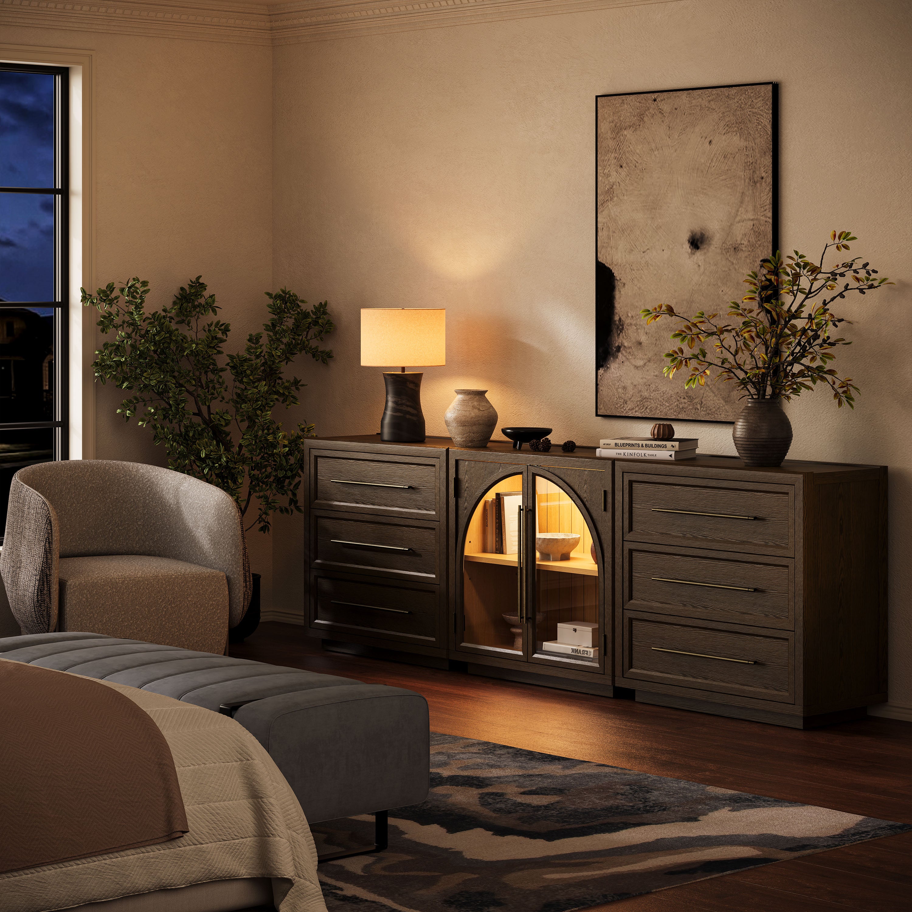 Alvar Arched 94,5″ Modulare Medienkonsole aus Eiche (3er-Set)