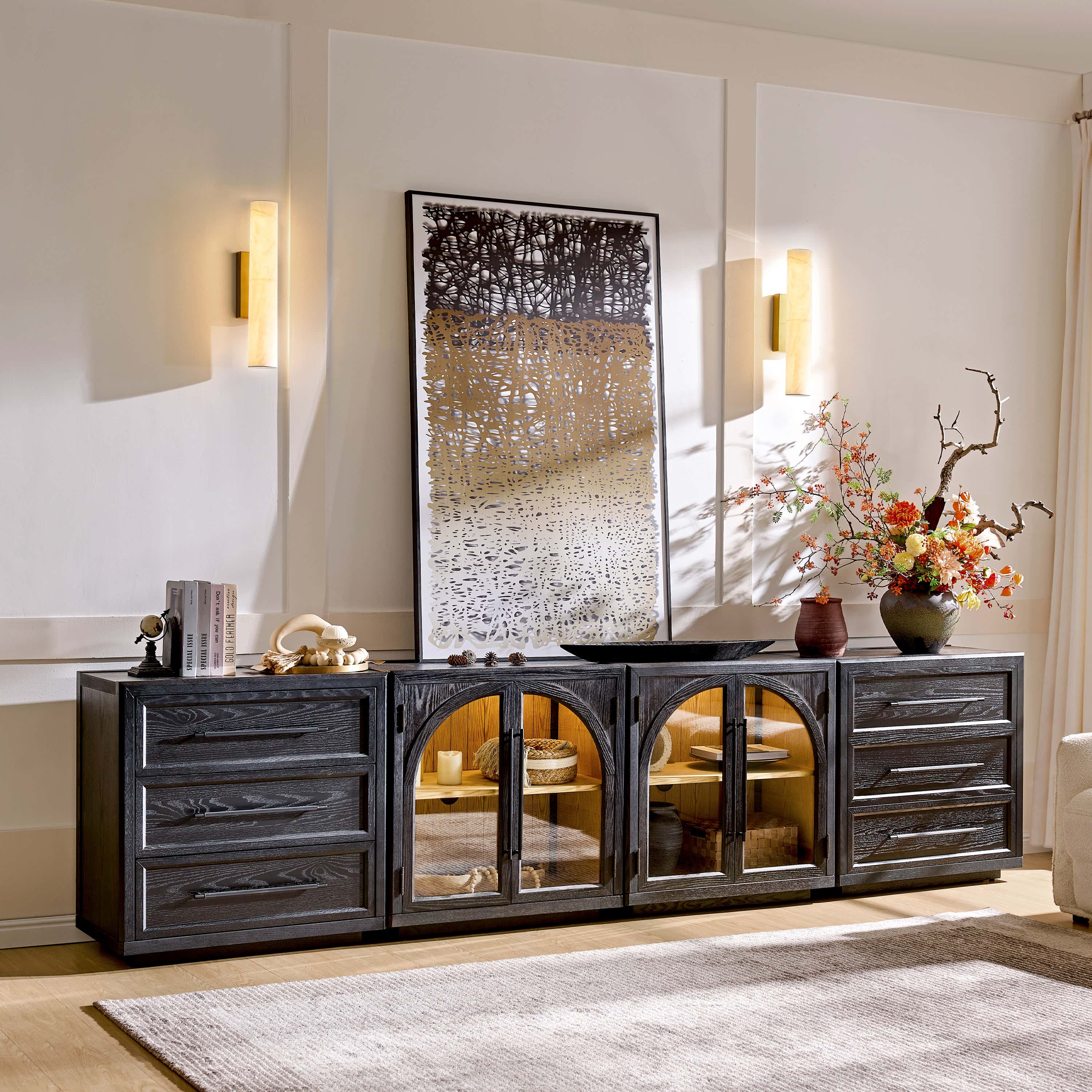 Alvar Arched 126″ Oak Modular Media Console(Set of 4)